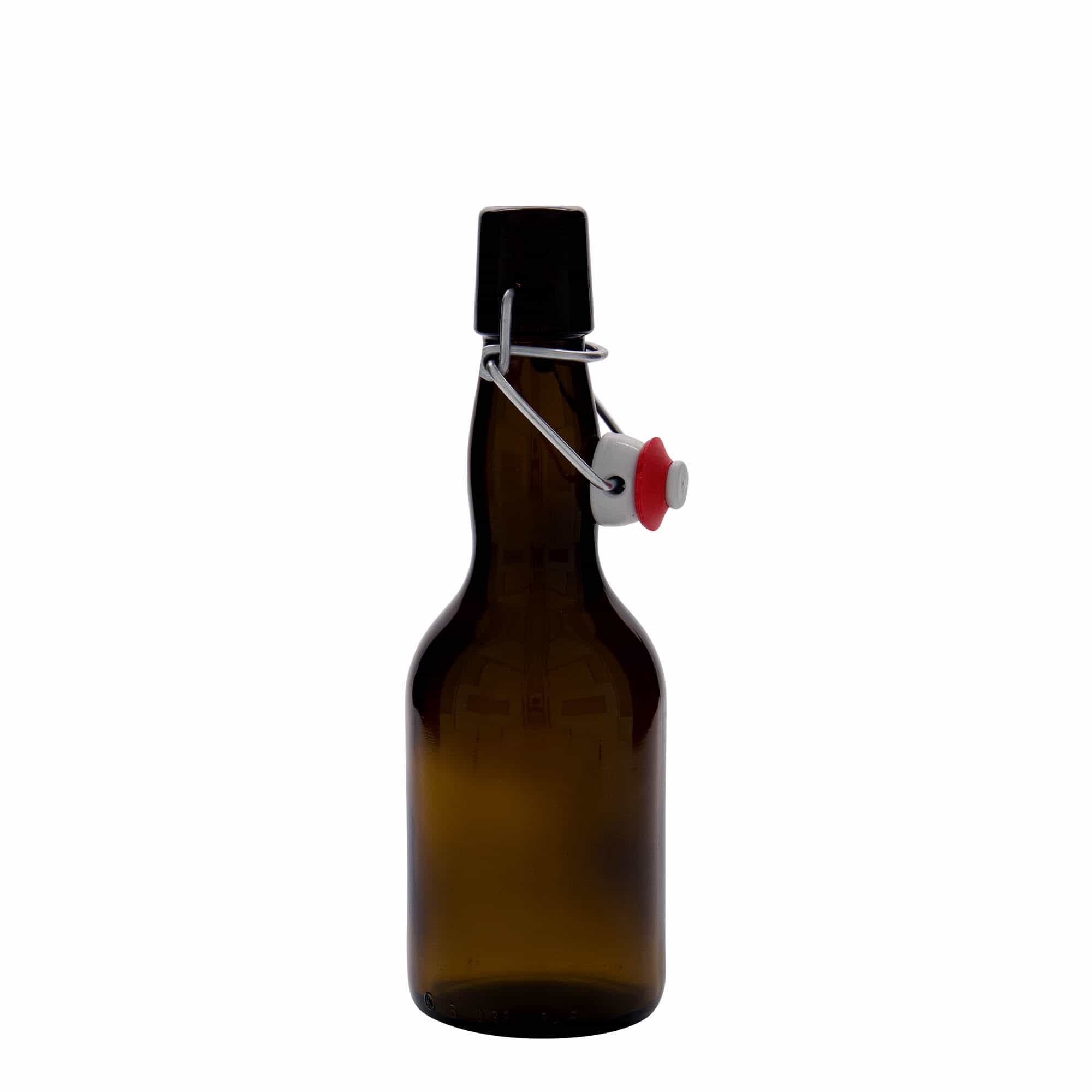 330 ml beer bottle with prunted neck, glass, brown, opening: swing top closure