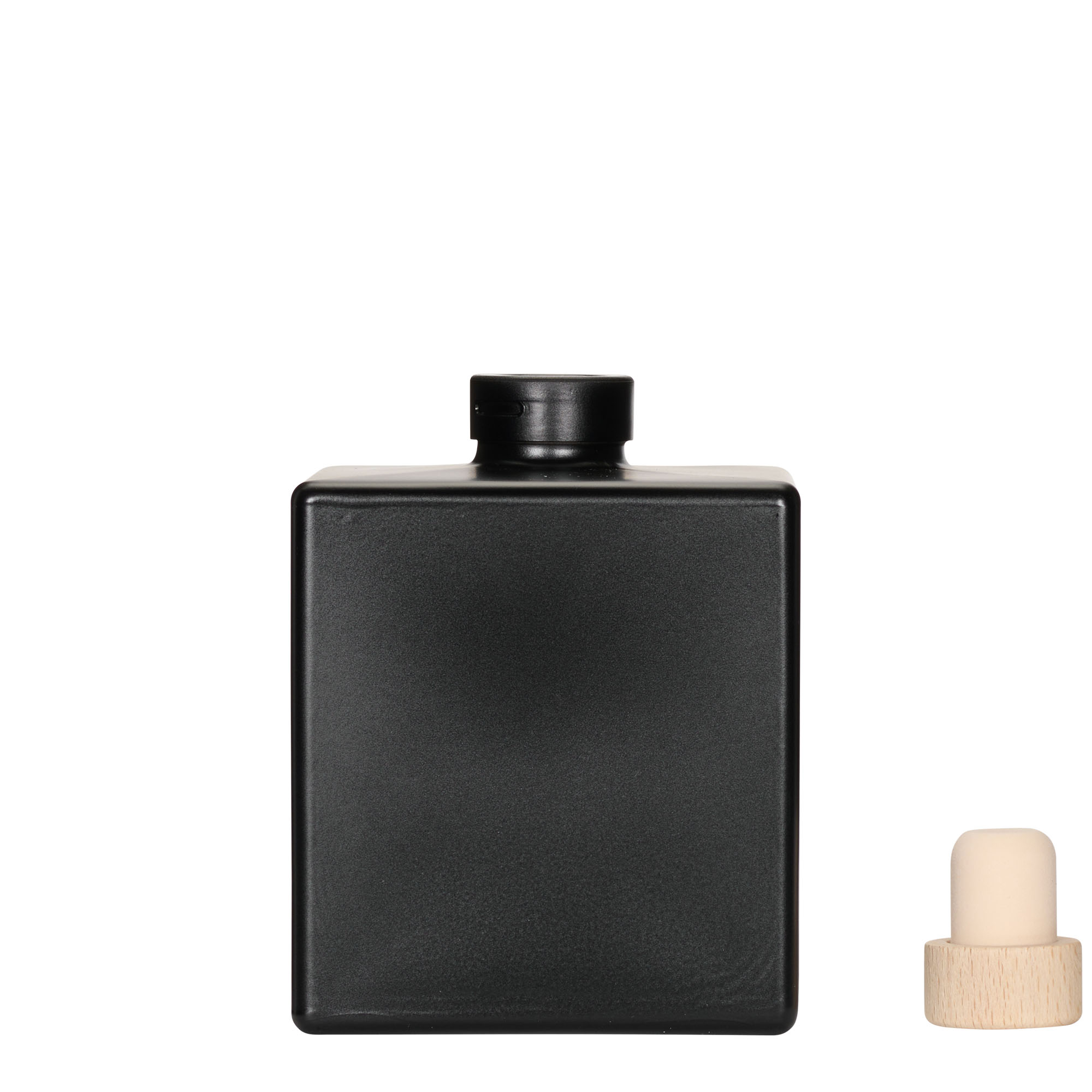 500 ml glass bottle 'Cube', square, black, opening: cork