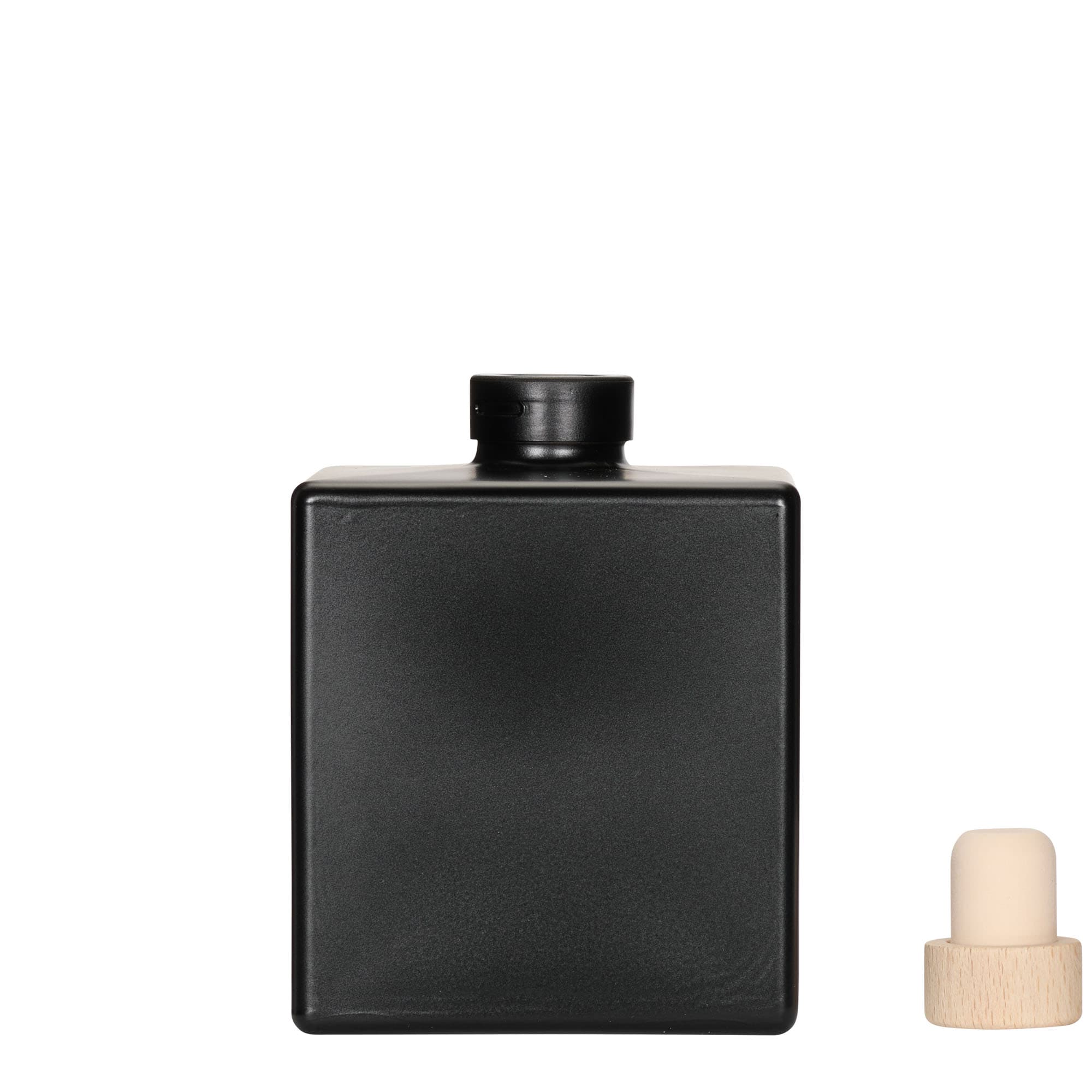 500 ml glass bottle 'Cube', square, black, opening: cork