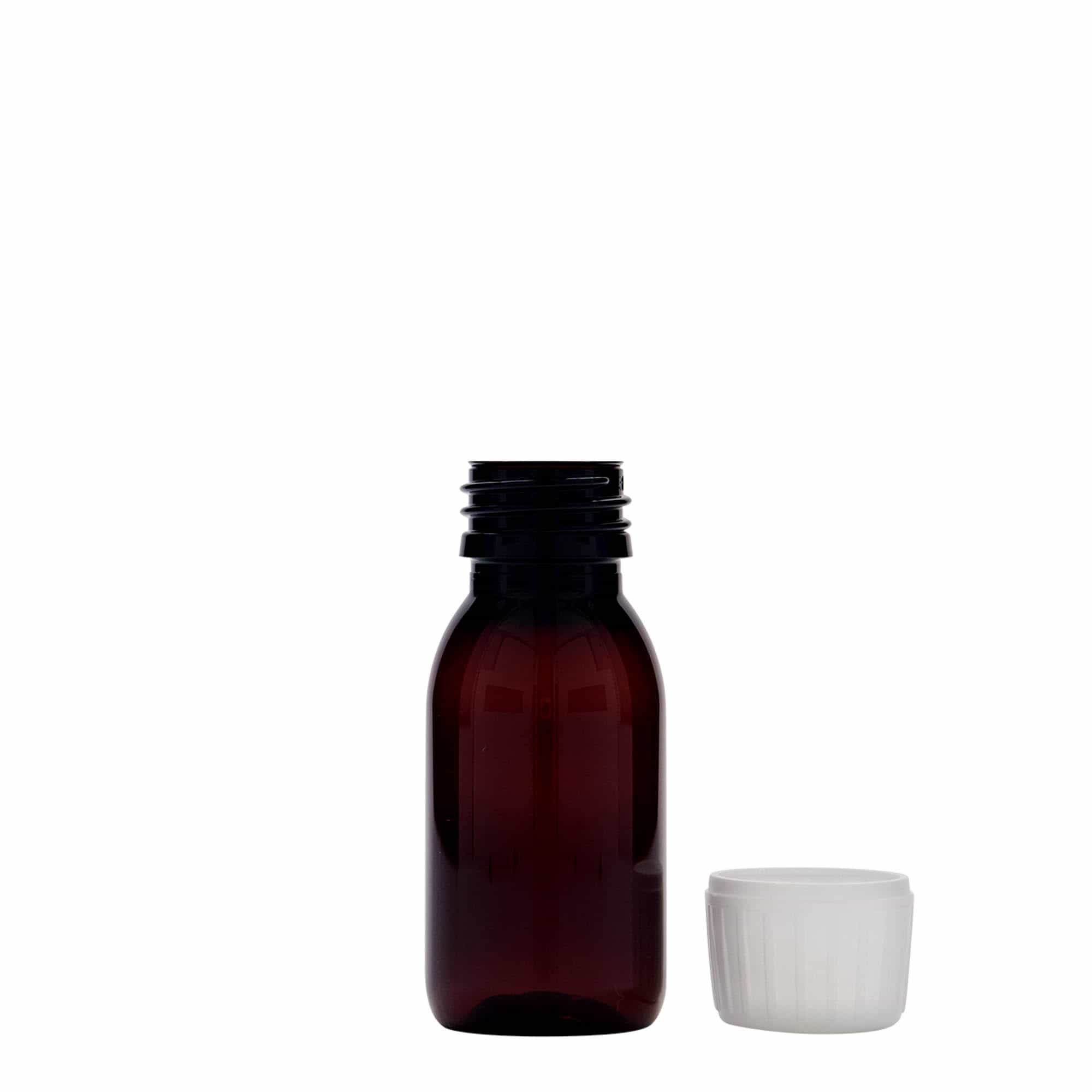 60 ml PET medical bottle, brown, plastic, opening: PP 28