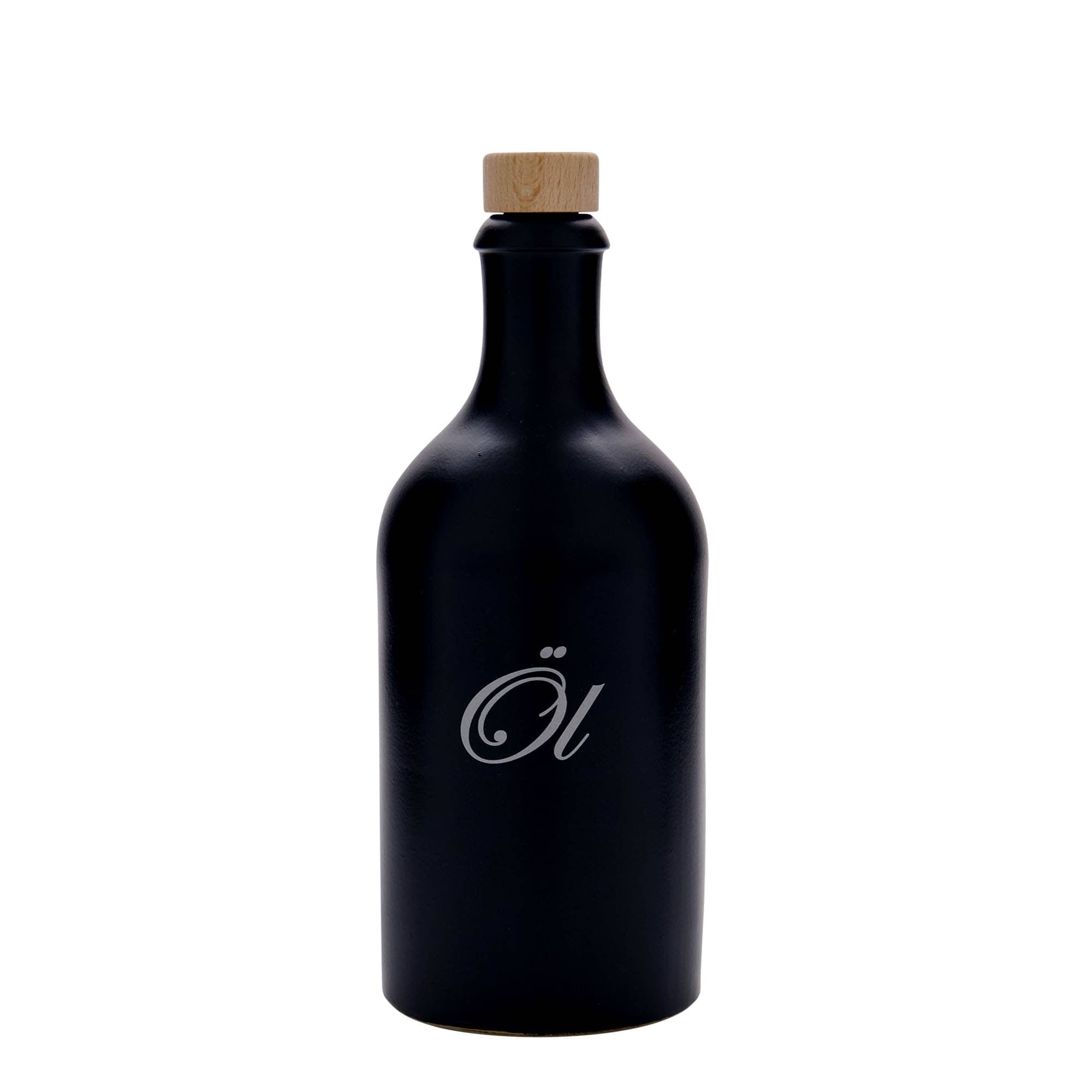 500 ml clay jug, motif: oil, stoneware, black, opening: cork