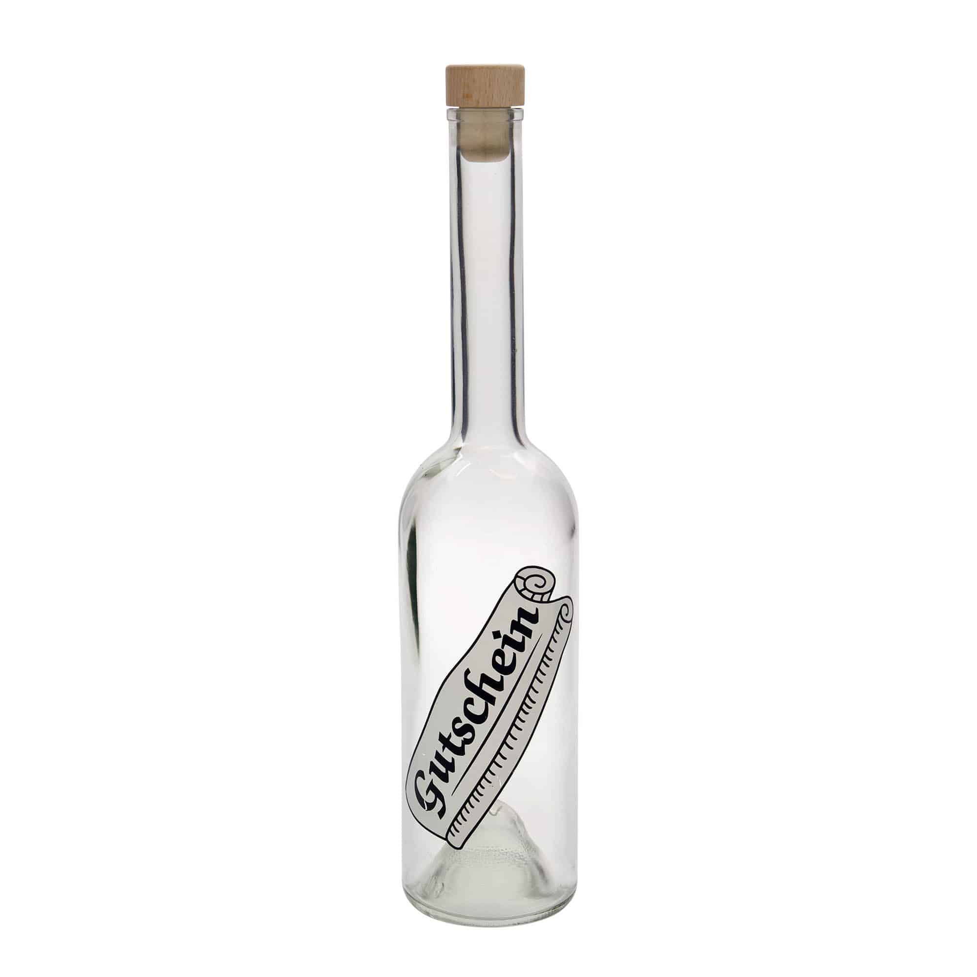 500 ml glass bottle 'Opera', design: voucher, opening: cork
