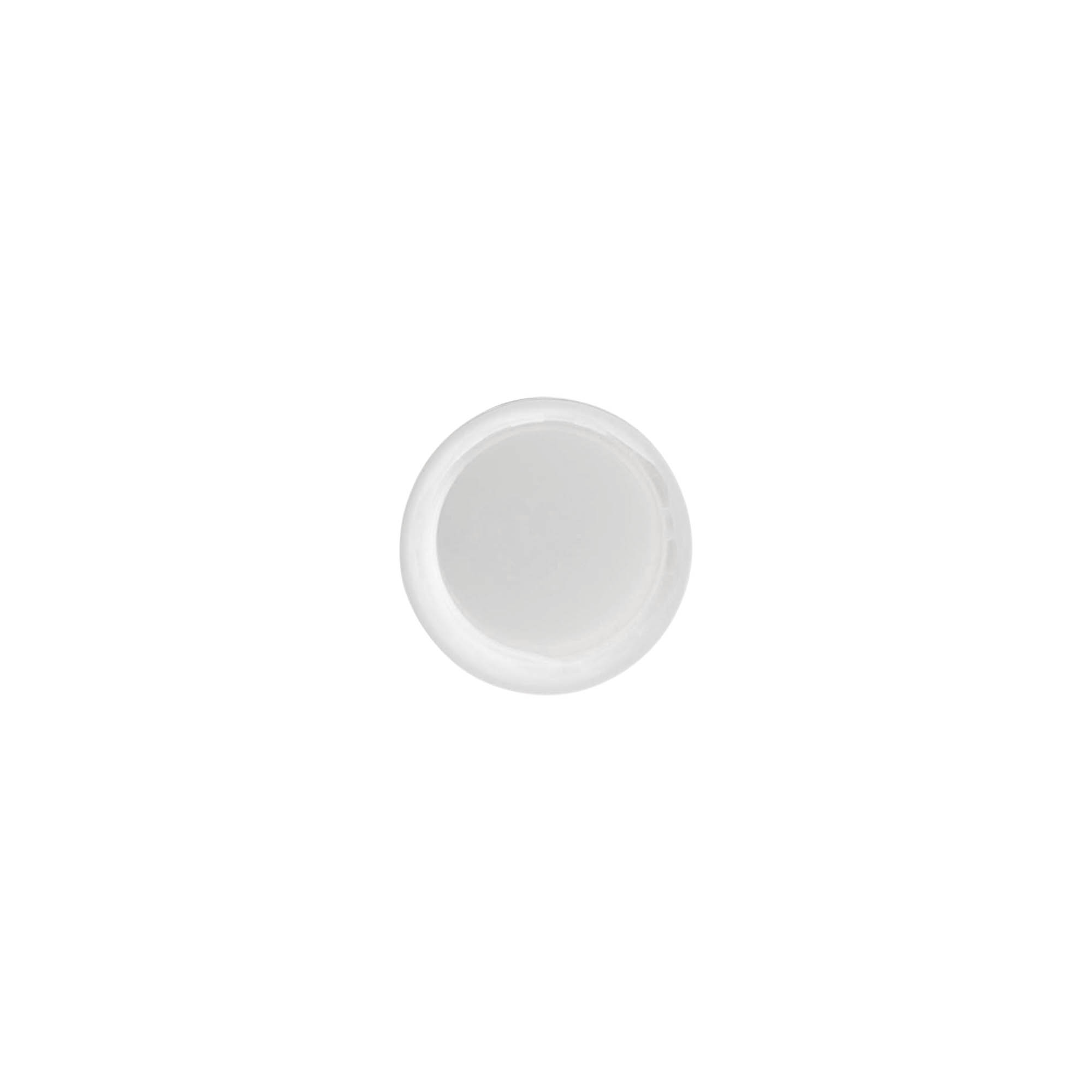 Screw cap with tamper-evident seal, PE plastic, white, for opening: DIN 18 Screw cap with tamper-evident seal, PE plastic, white, for opening: DIN 18