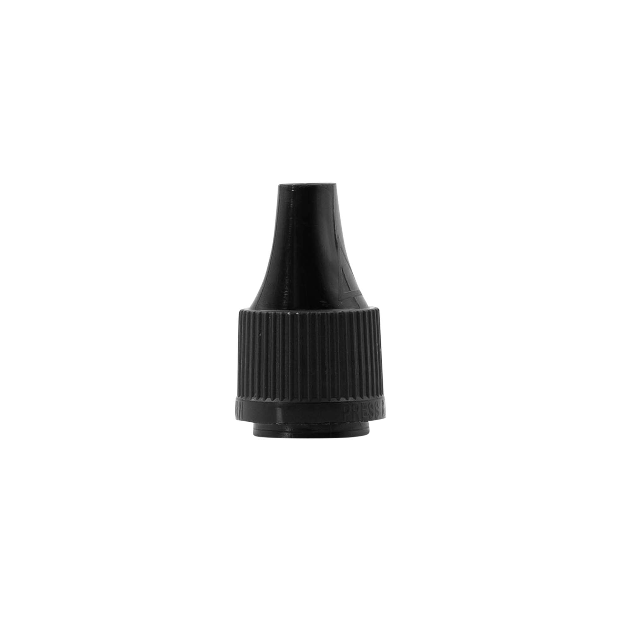 Screw cap with quality and child safety lock for 'E-Liquid', PP plastic, black