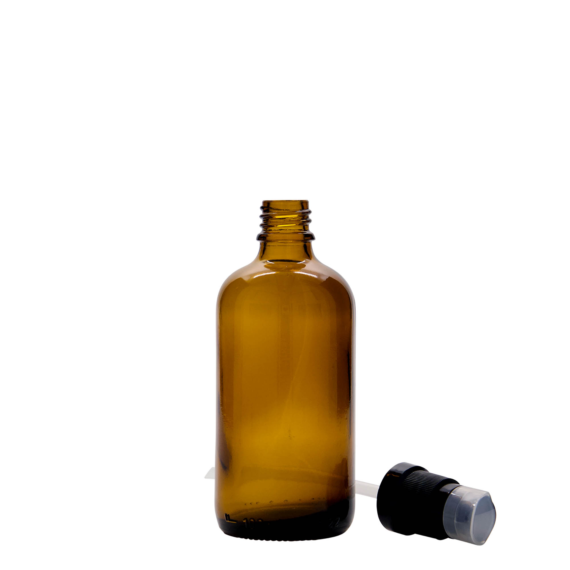 100 ml medical bottle with lotion pump, glass, brown, opening: DIN 18