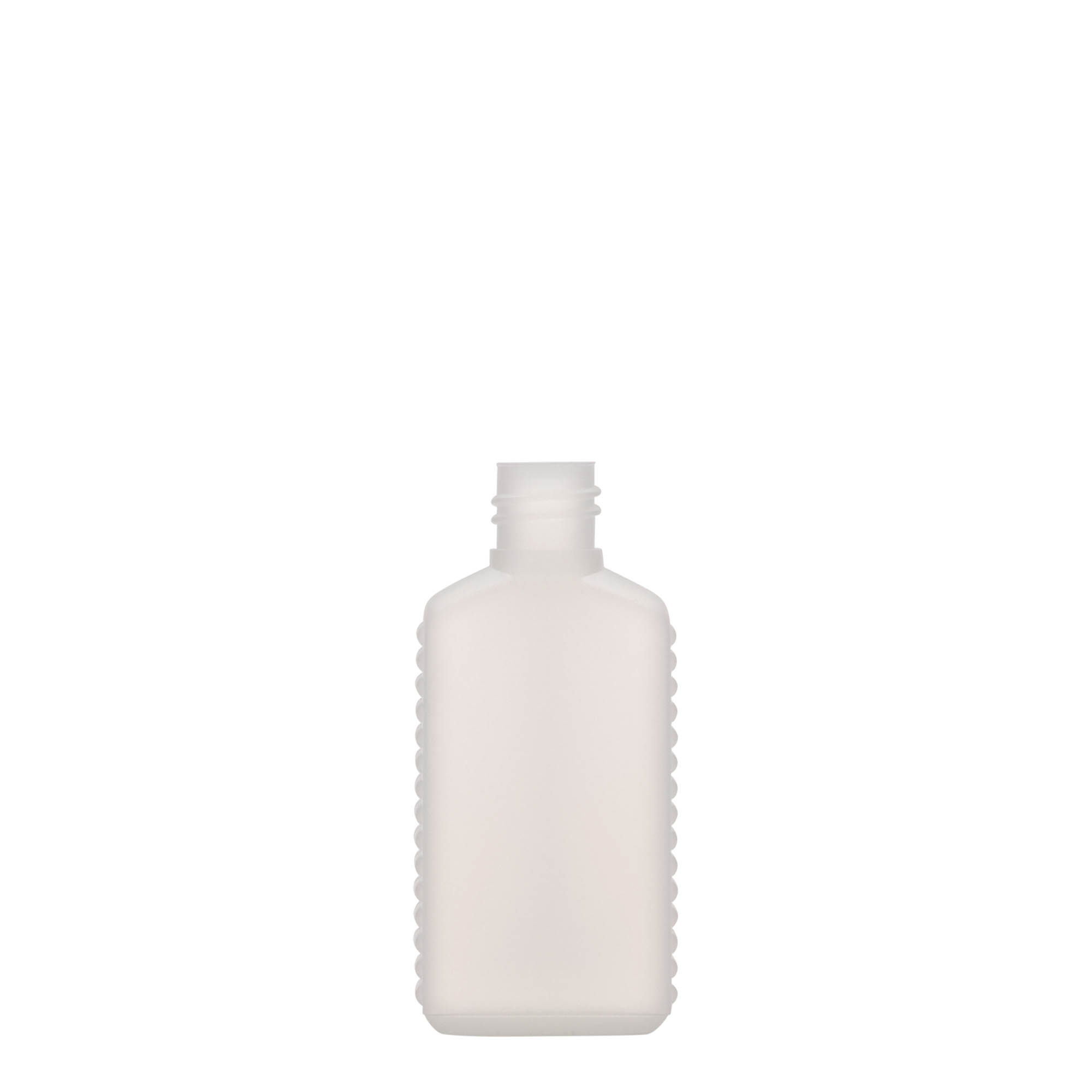 50 ml canister bottle, narrow neck, rectangular, HDPE plastic, natural, opening: DIN 18