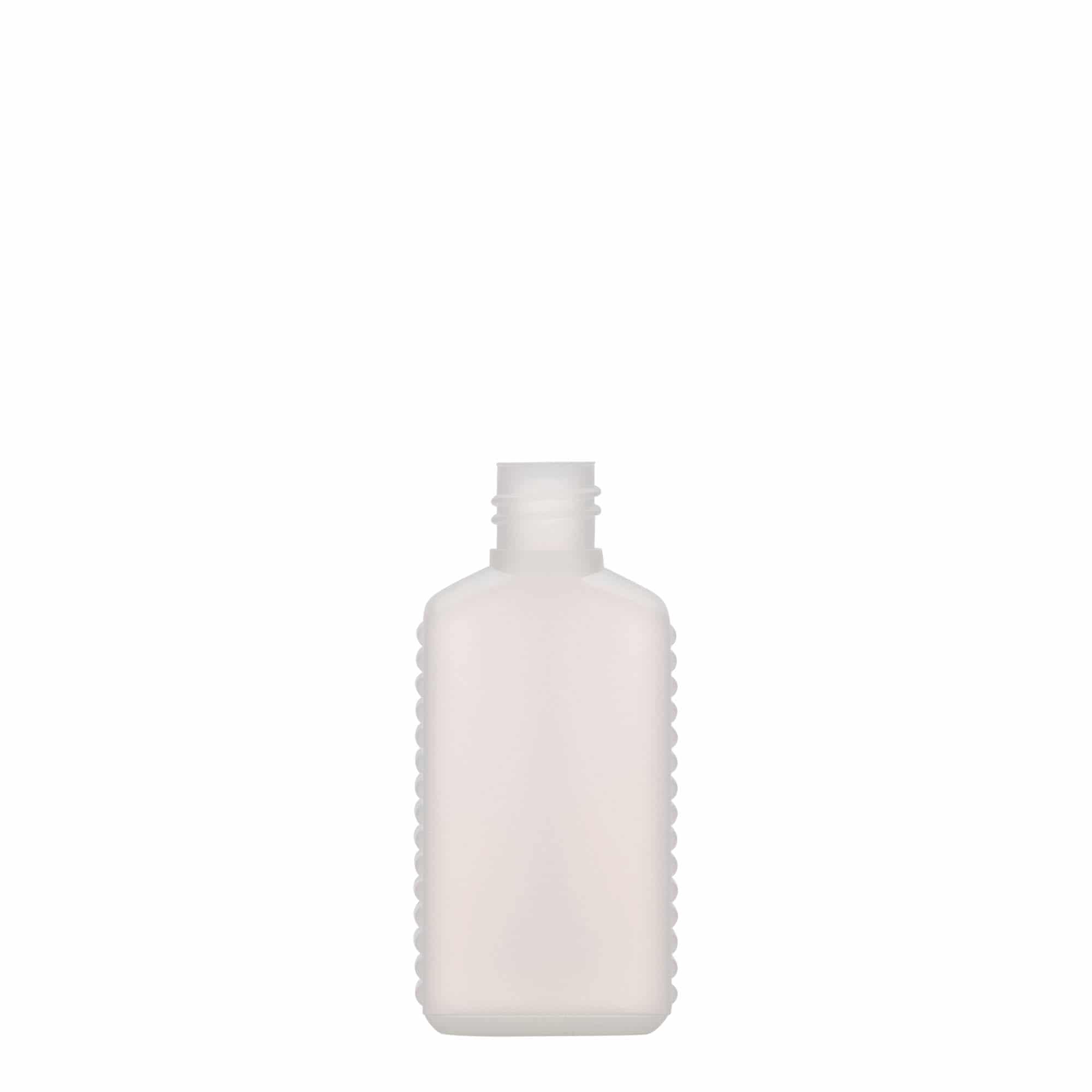50 ml canister bottle, narrow neck, rectangular, HDPE plastic, natural, opening: DIN 18