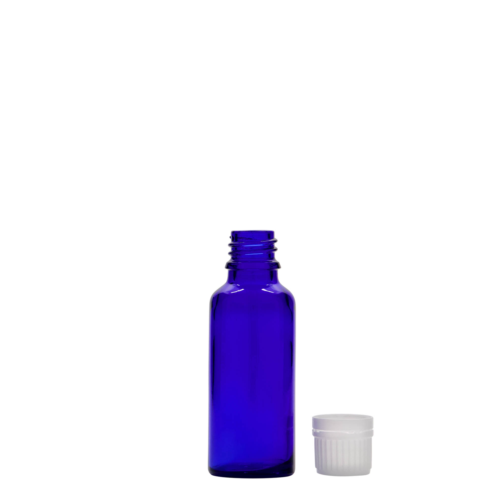 30 ml medicine bottle, glass, royal blue, opening: DIN 18