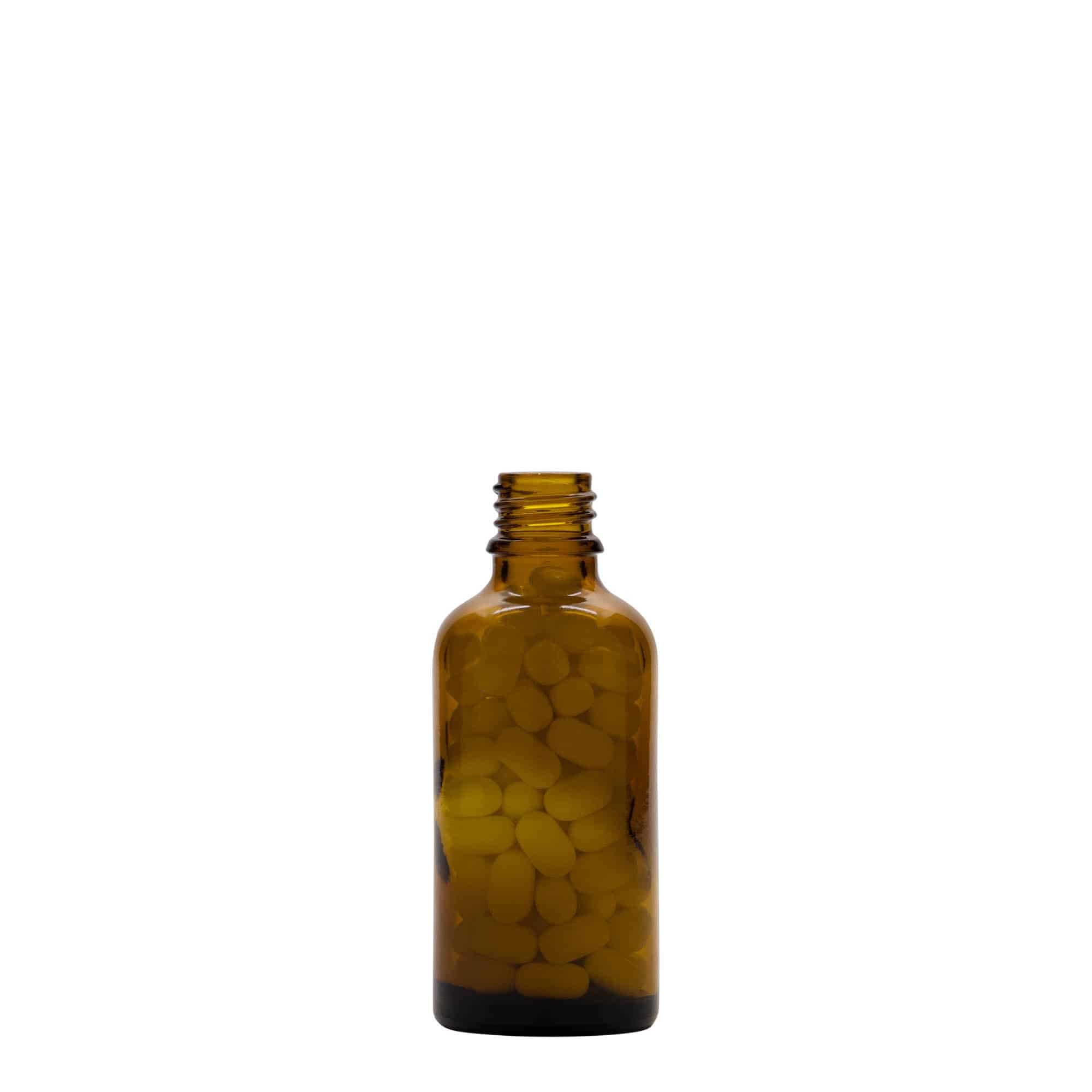 50 ml medical bottle, glass, brown, opening: DIN 18
