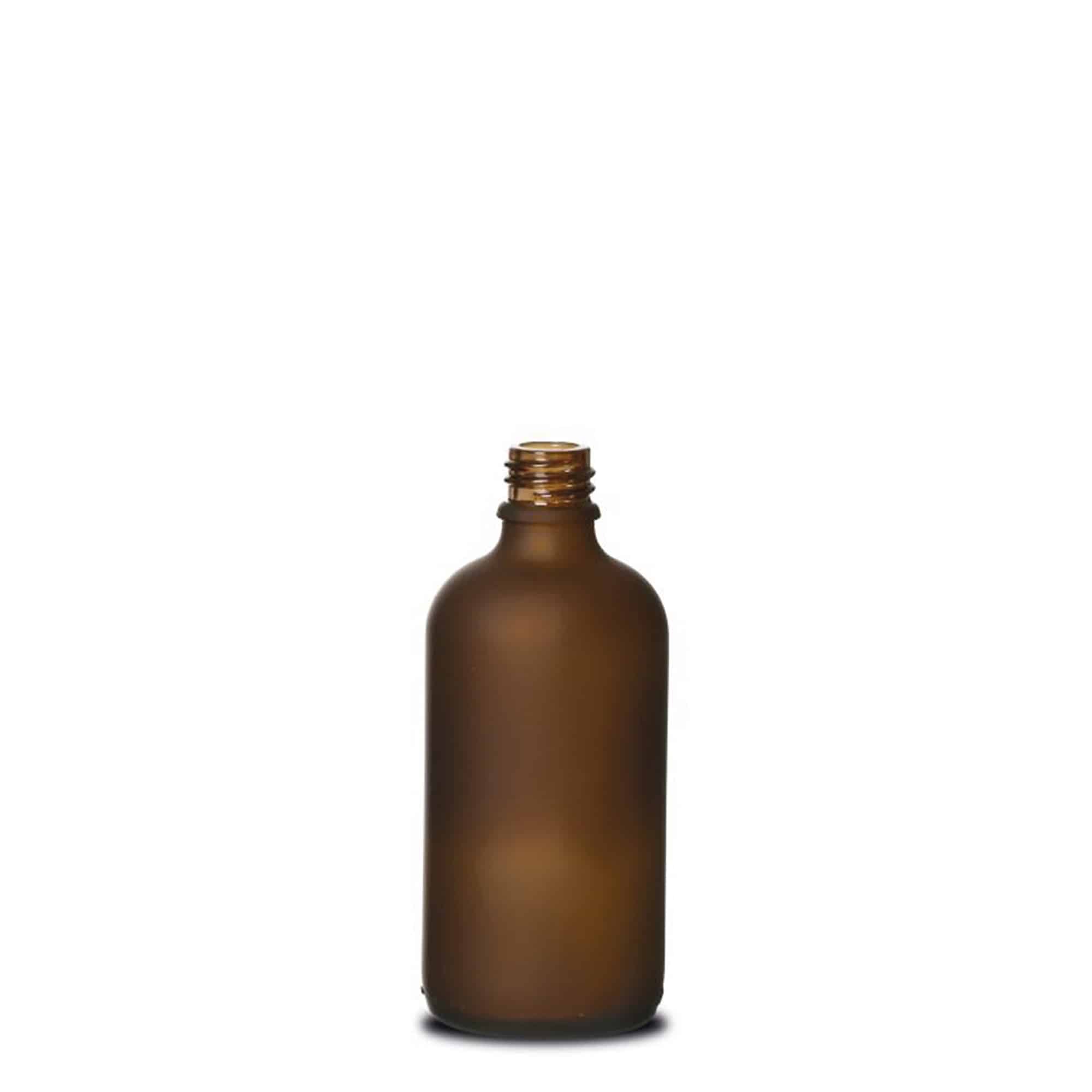 100 ml medical bottle, glass, brown frosted, opening: DIN 18