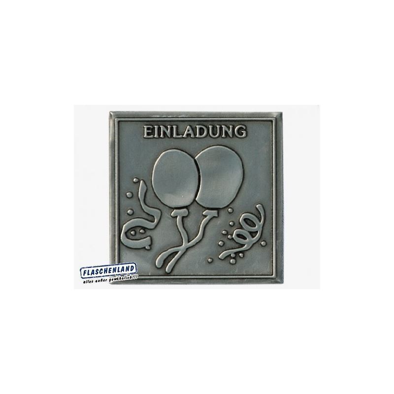 Tin label 'Invitation', square, metal, silver