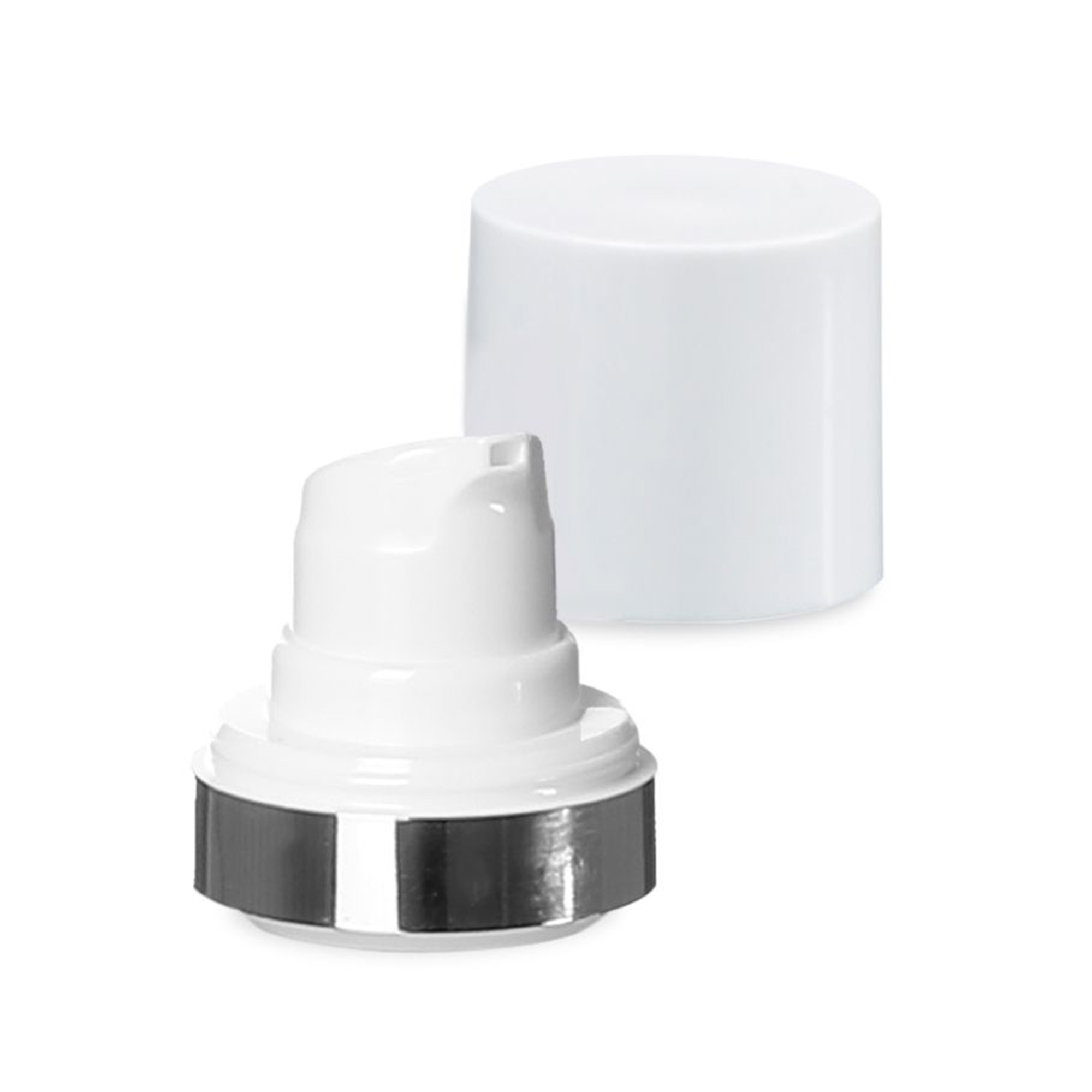 Airless head micro silver edge + white, glossy plug cap