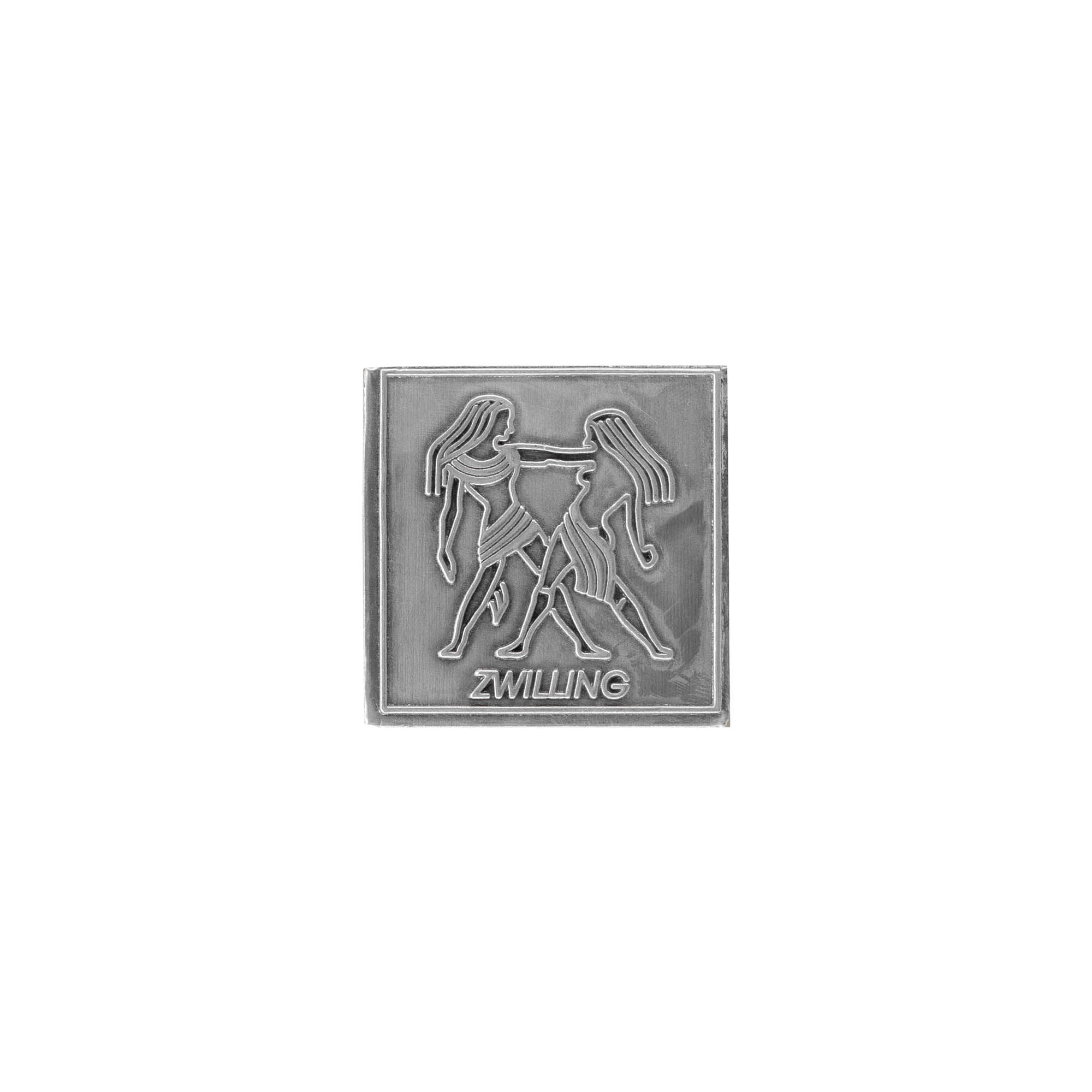 Tin label 'Zwilling', square, metal, silver Tin label 'Zwilling', square, metal, silver