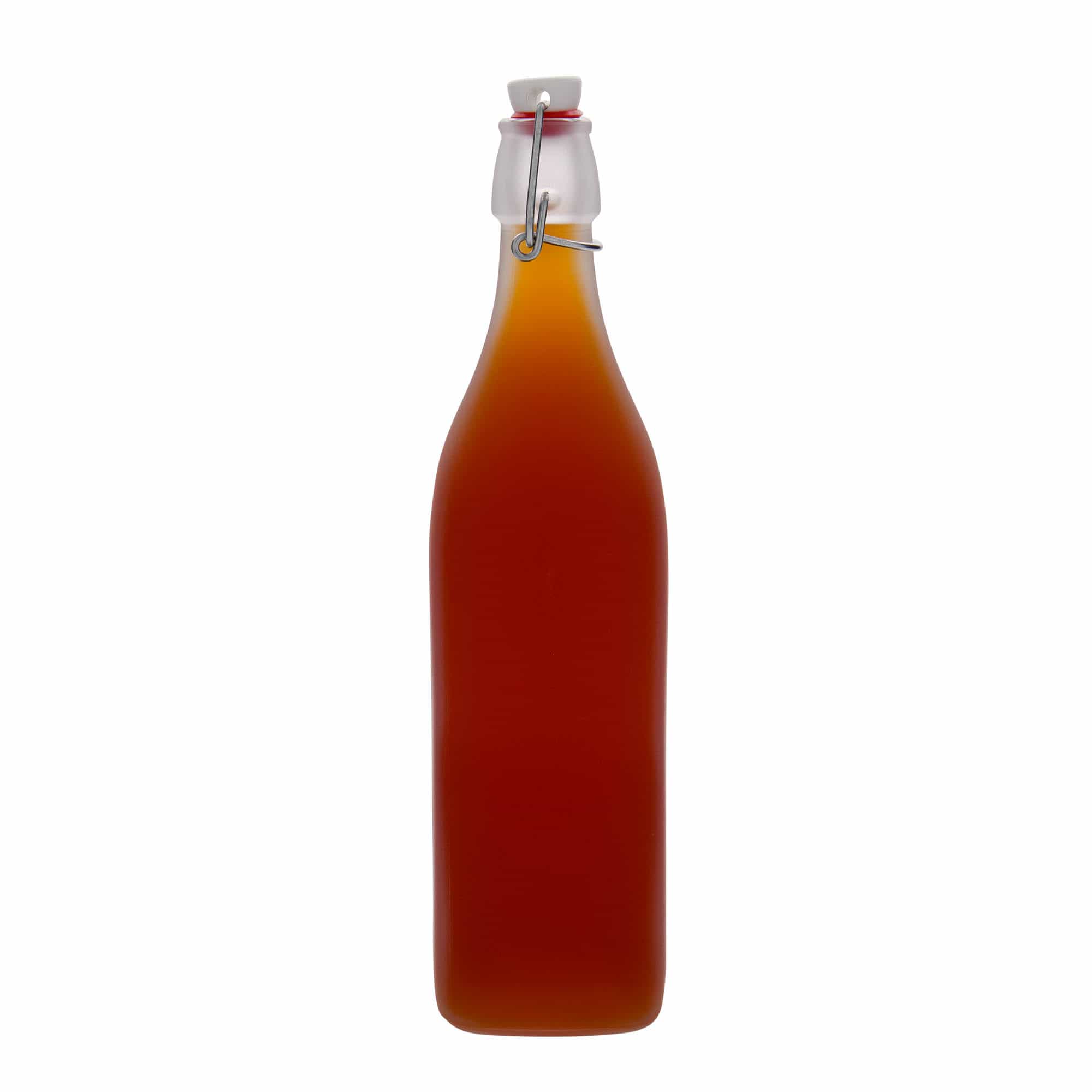1,000 ml glass bottle 'Swing, square, frosted, opening: swing top closure'