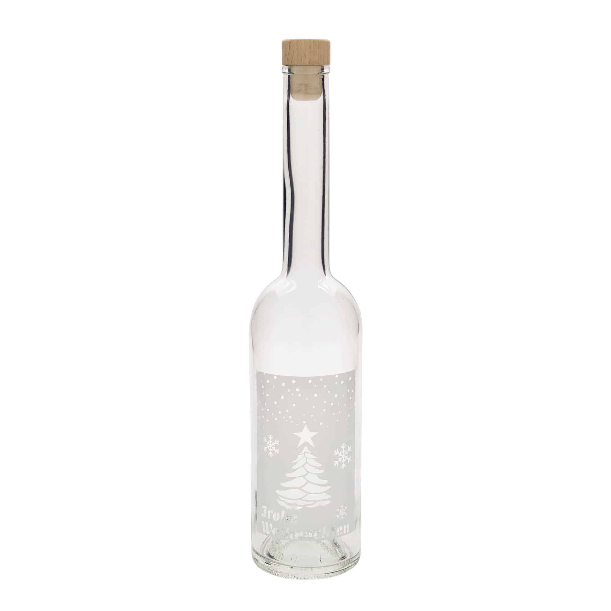 500 ml glass bottle 'Opera', design: White Christmas, opening: cork