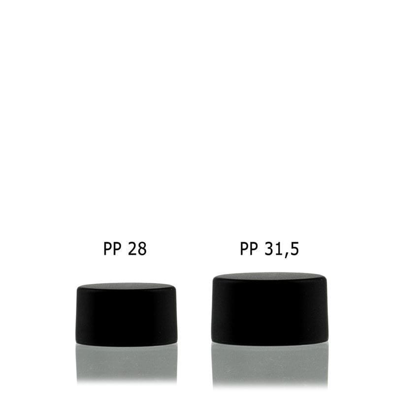 Screw cap, metal-plastic, black, for opening: PP 28 Screw cap, metal-plastic, black, for opening: PP 28