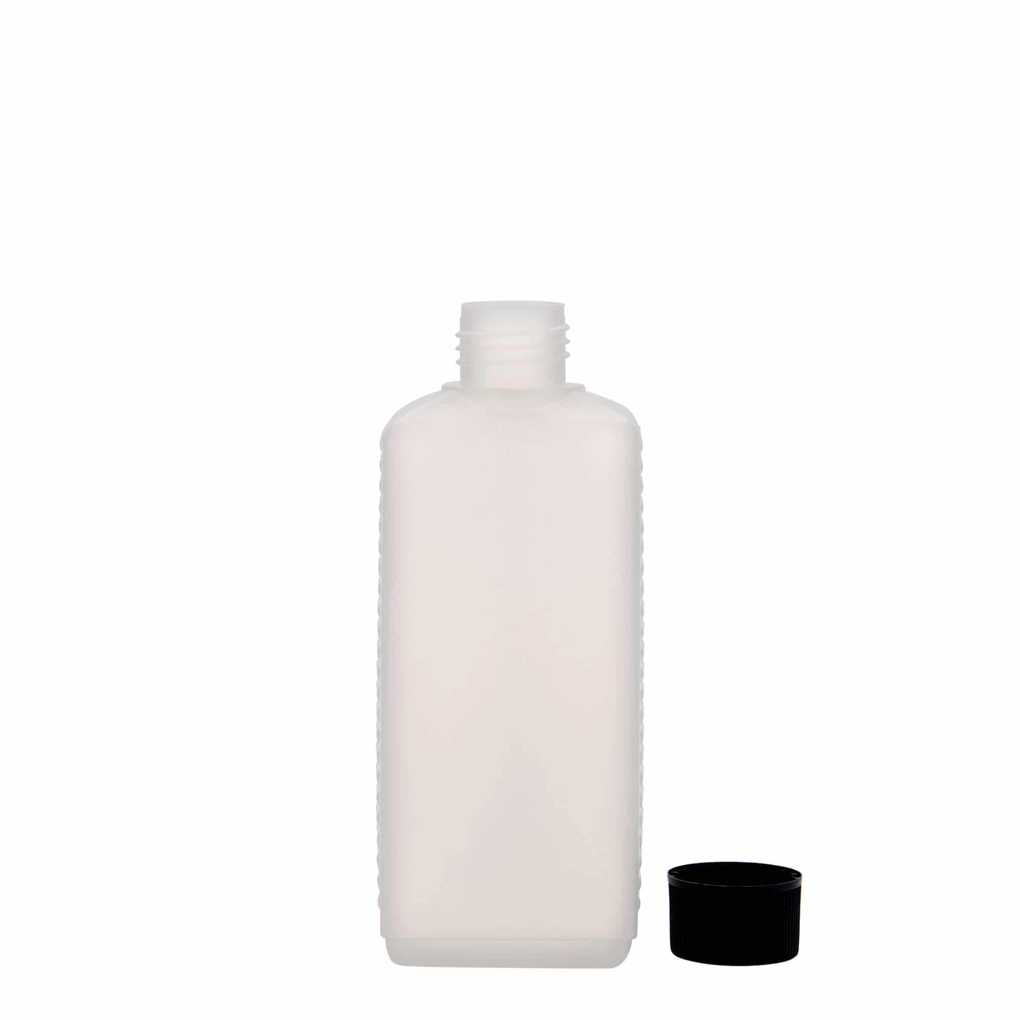 250 ml canister bottle, rectangular, HDPE plastic, natural, opening: DIN 25 EPE