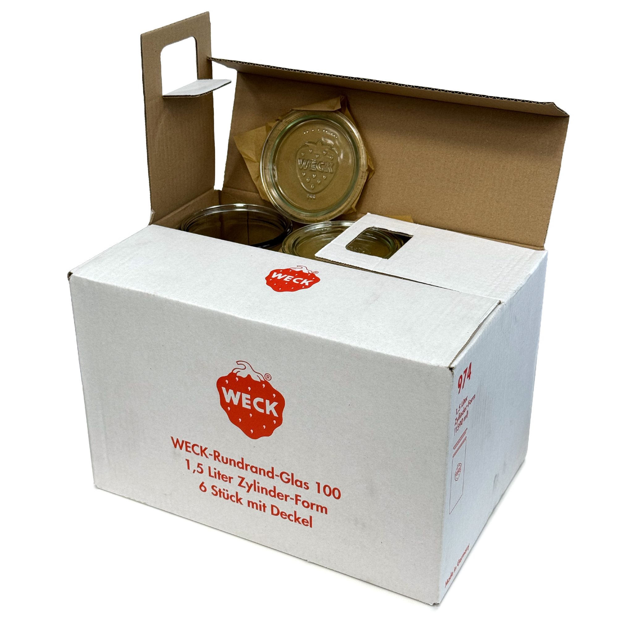 6x 1575 ml WECK cylinder jar with glass lid RR 100
