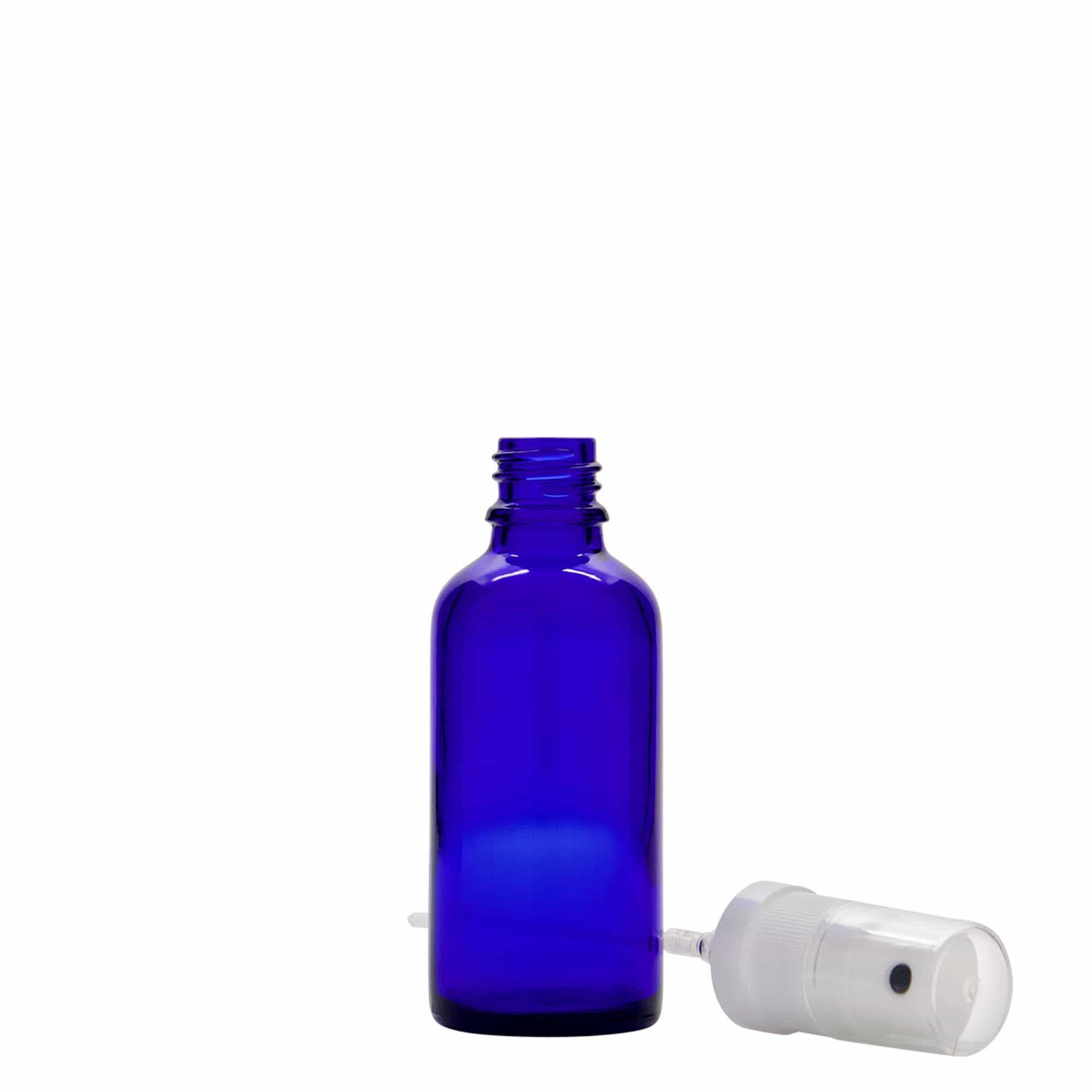 50 ml spray bottle medicine, glass, royal blue, opening: DIN 18