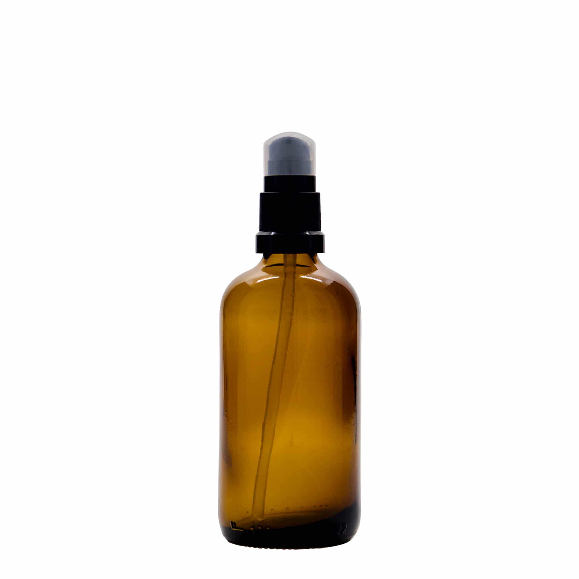 100 ml medical bottle with lotion pump, glass, brown, opening: DIN 18