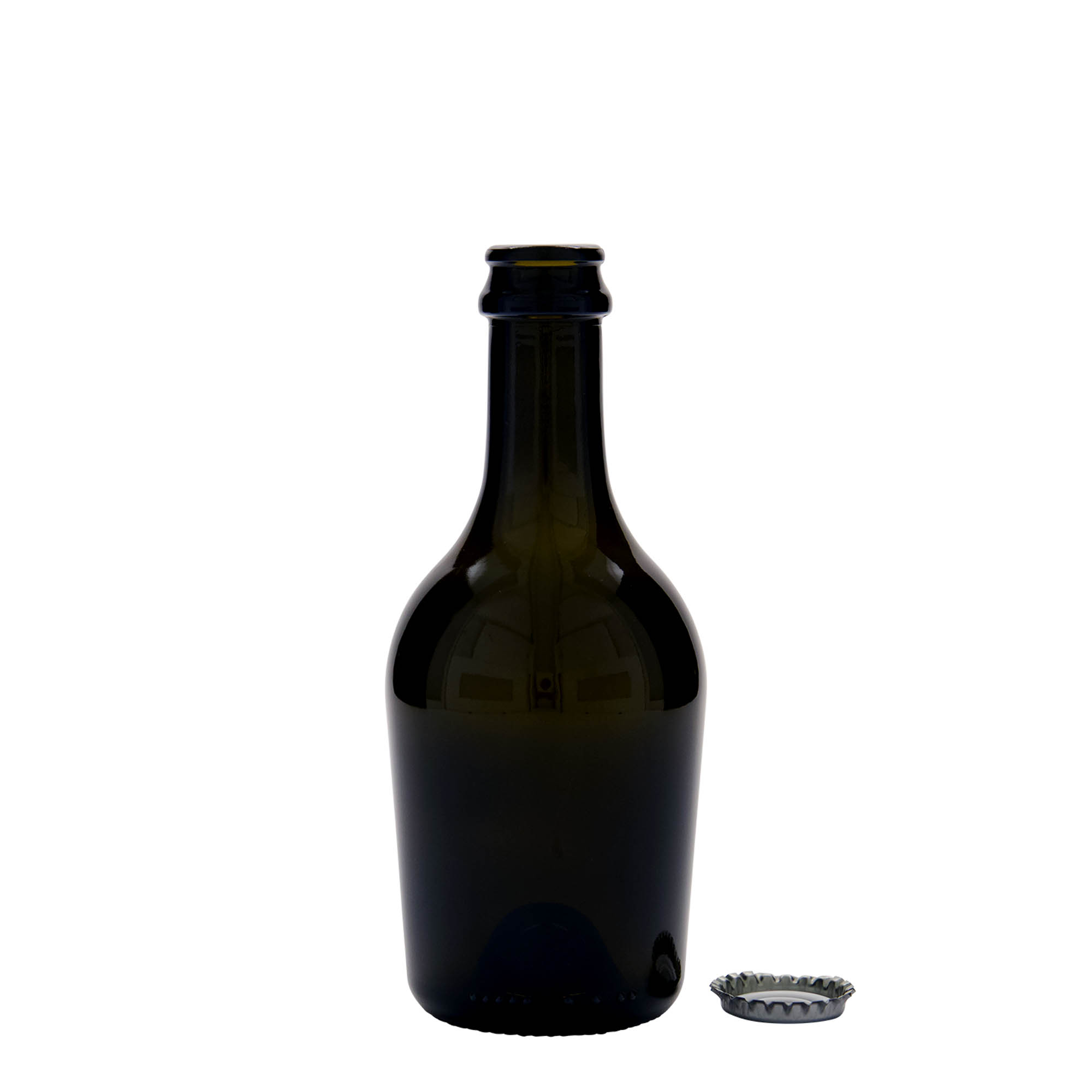330 ml beer/champagne bottle 'Butterfly', glass, antique green, opening: crown cap 330 ml beer/champagne bottle 'Butterfly', glass, antique green, opening: crown cap