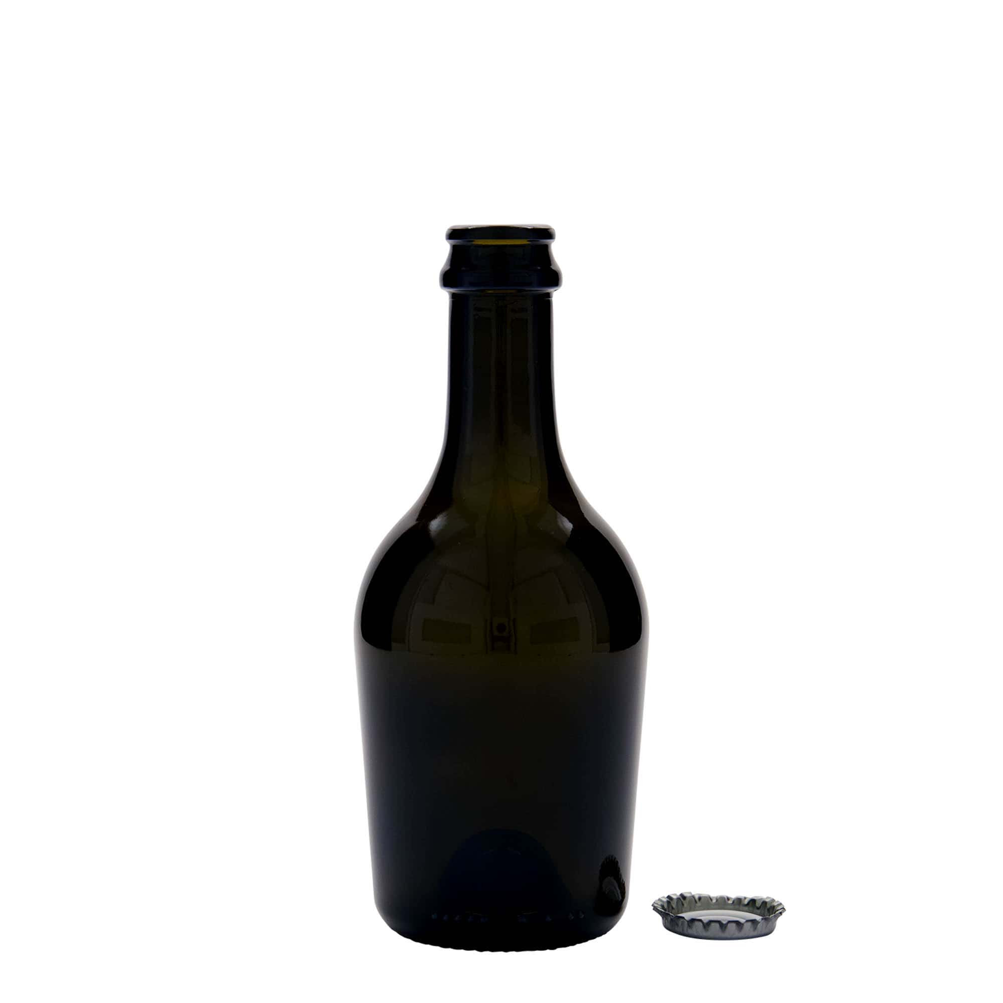 330 ml beer/champagne bottle ‘Butterfly’, glass, antique green, opening: crown cap