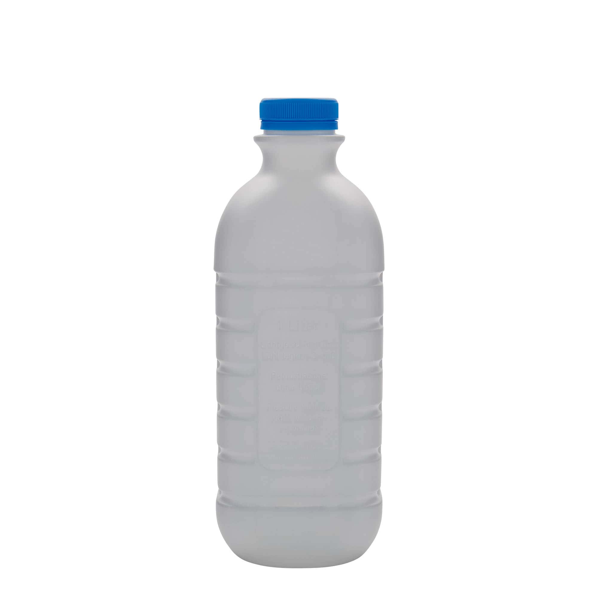 1,000 ml milk bottle, rectangular, HDPE plastic, white, opening: PEHD40