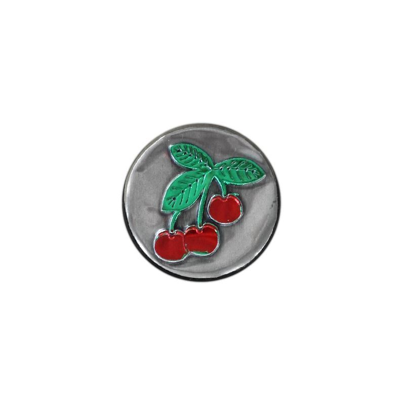 Tin label ‘Cherry’, round, metal, silver