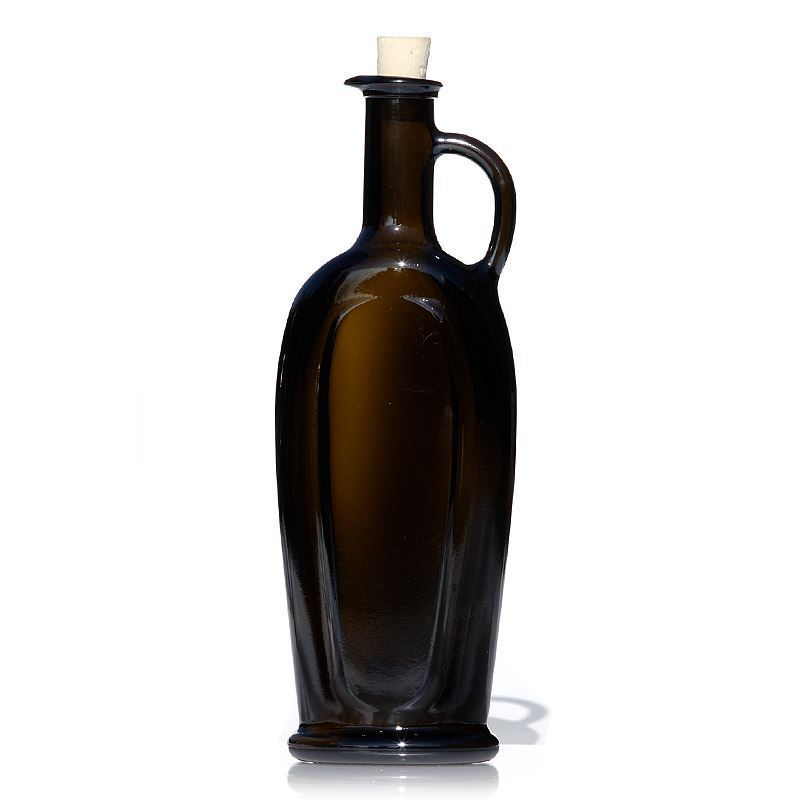 500 ml glass bottle ‘Eleganta’, oval, antique green, opening: cork