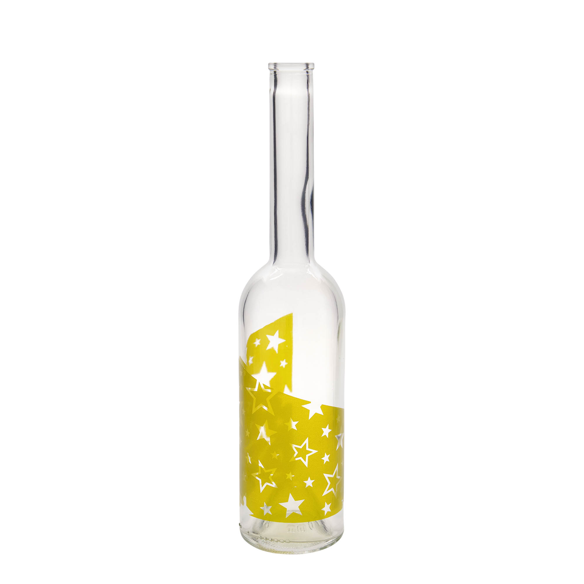 500 ml glass bottle 'Opera', design: gold stars, opening: cork