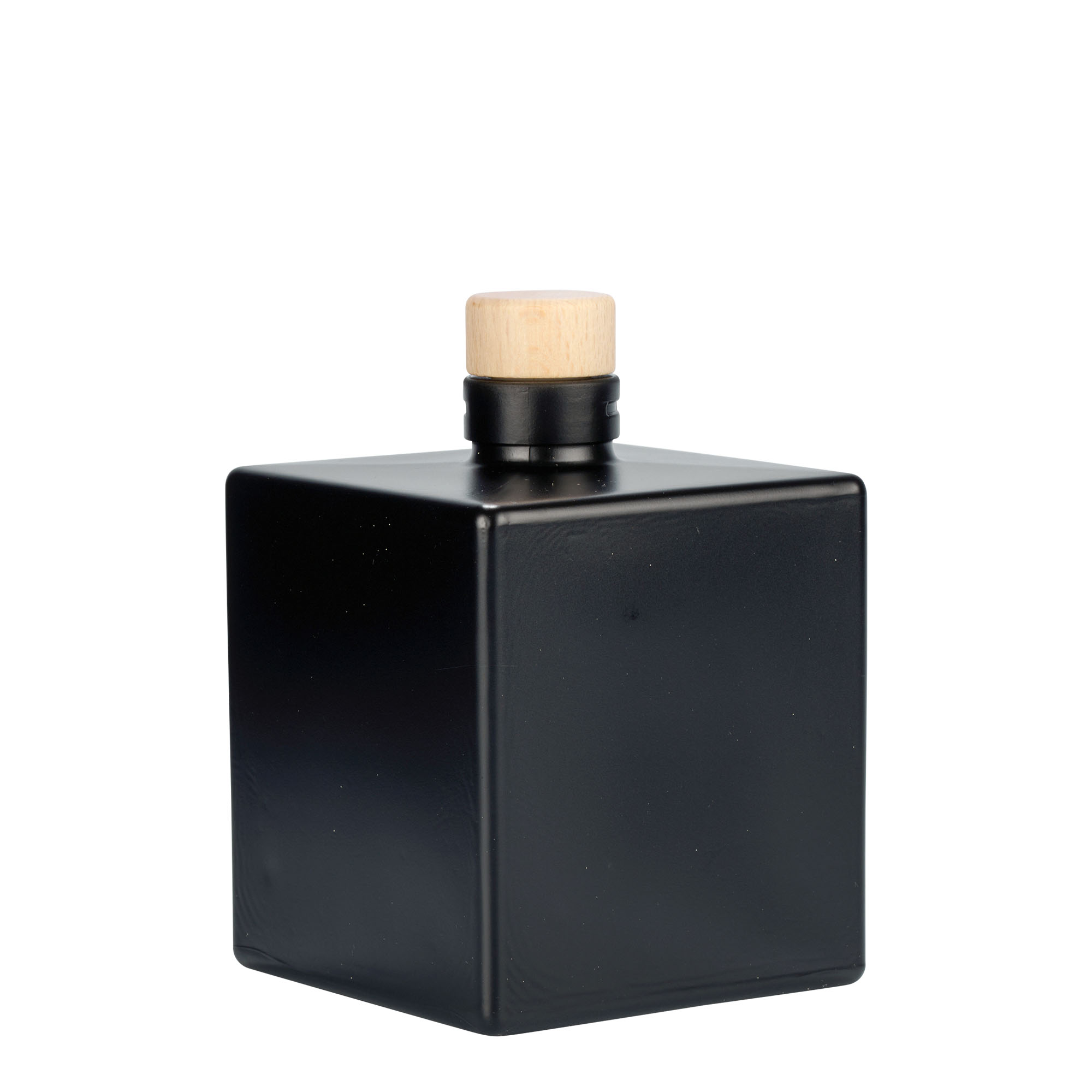 500 ml glass bottle 'Cube', square, black, opening: cork