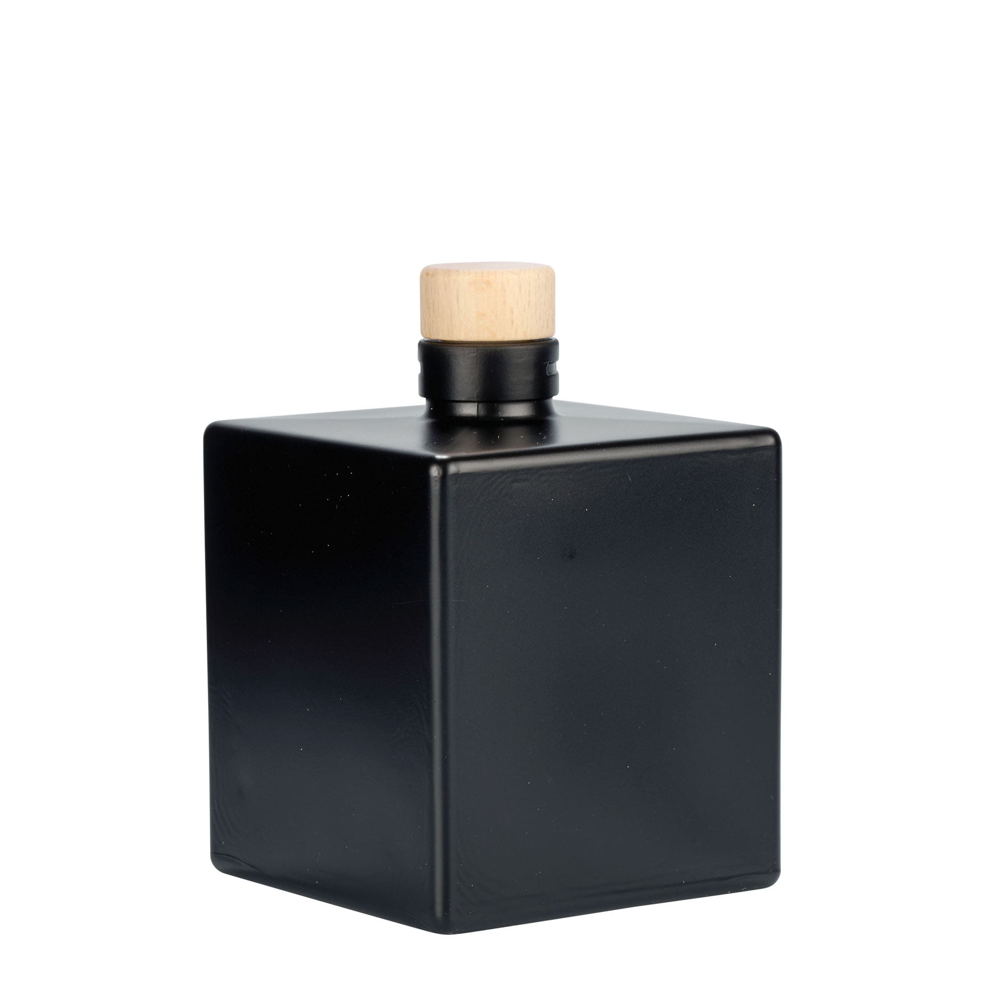 500 ml glass bottle ‘Cube’, square, black, opening: cork