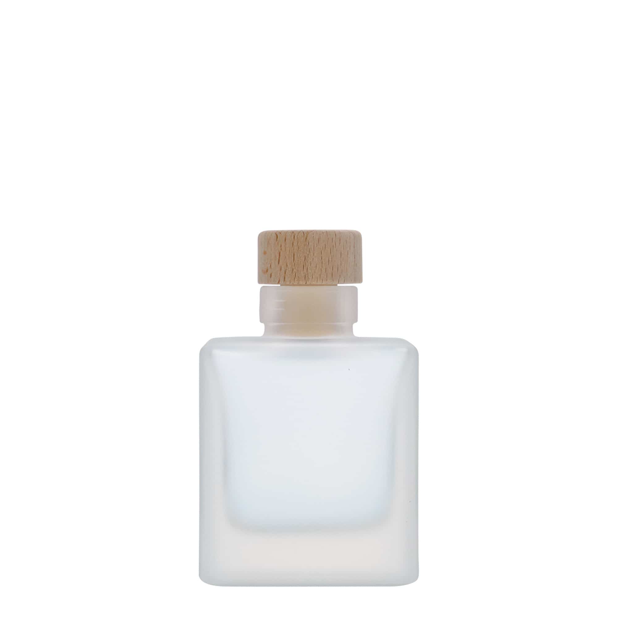 100 ml glass bottle 'Cube', square, frosted, closure: cork
