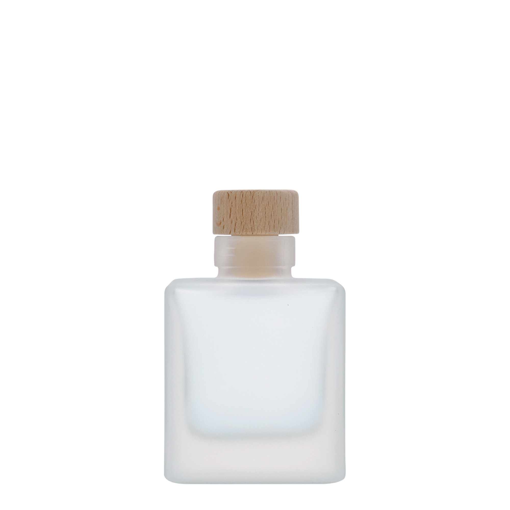 100 ml glass bottle 'Cube', square, frosted, opening: cork