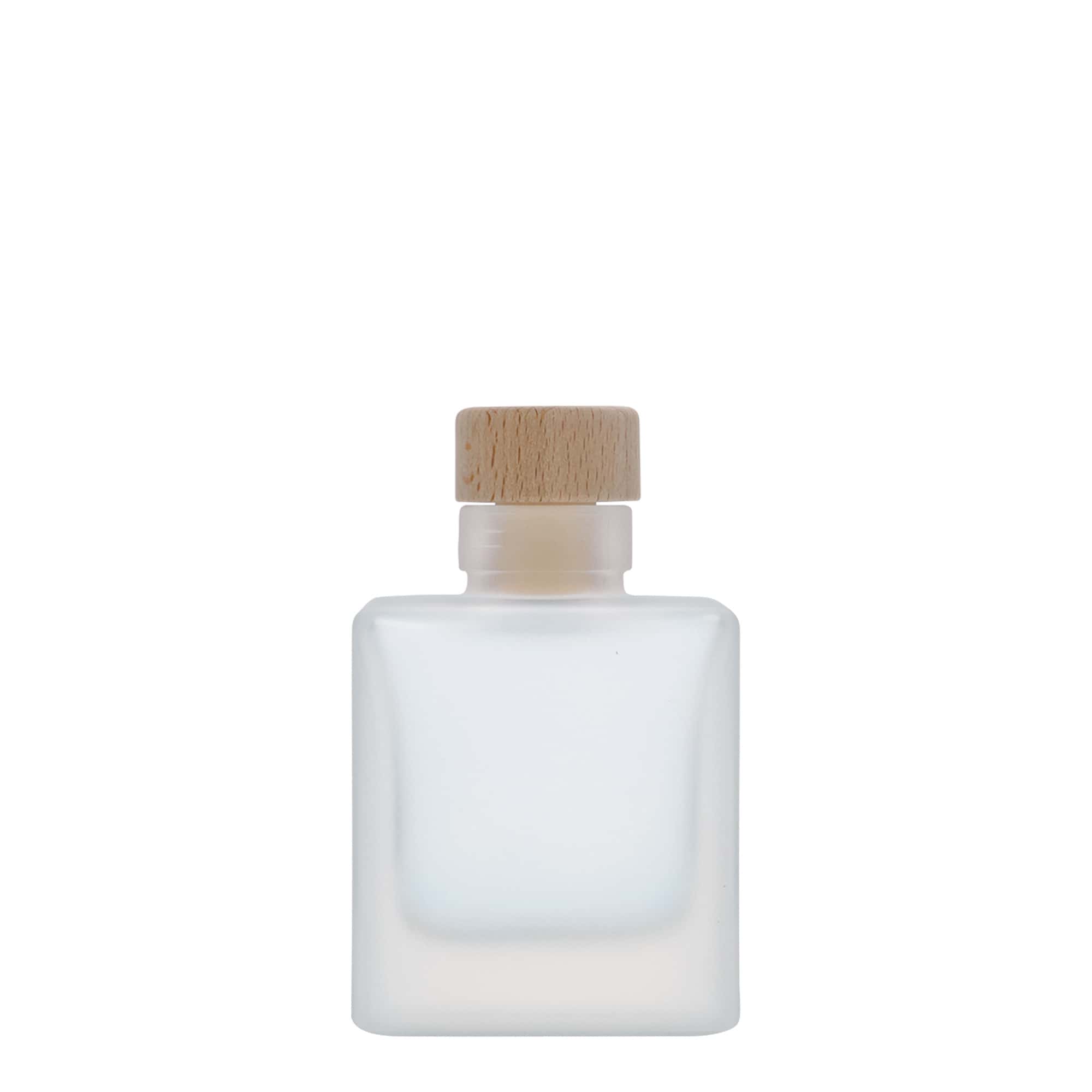 100 ml glass bottle 'Cube', square, frosted, opening: cork