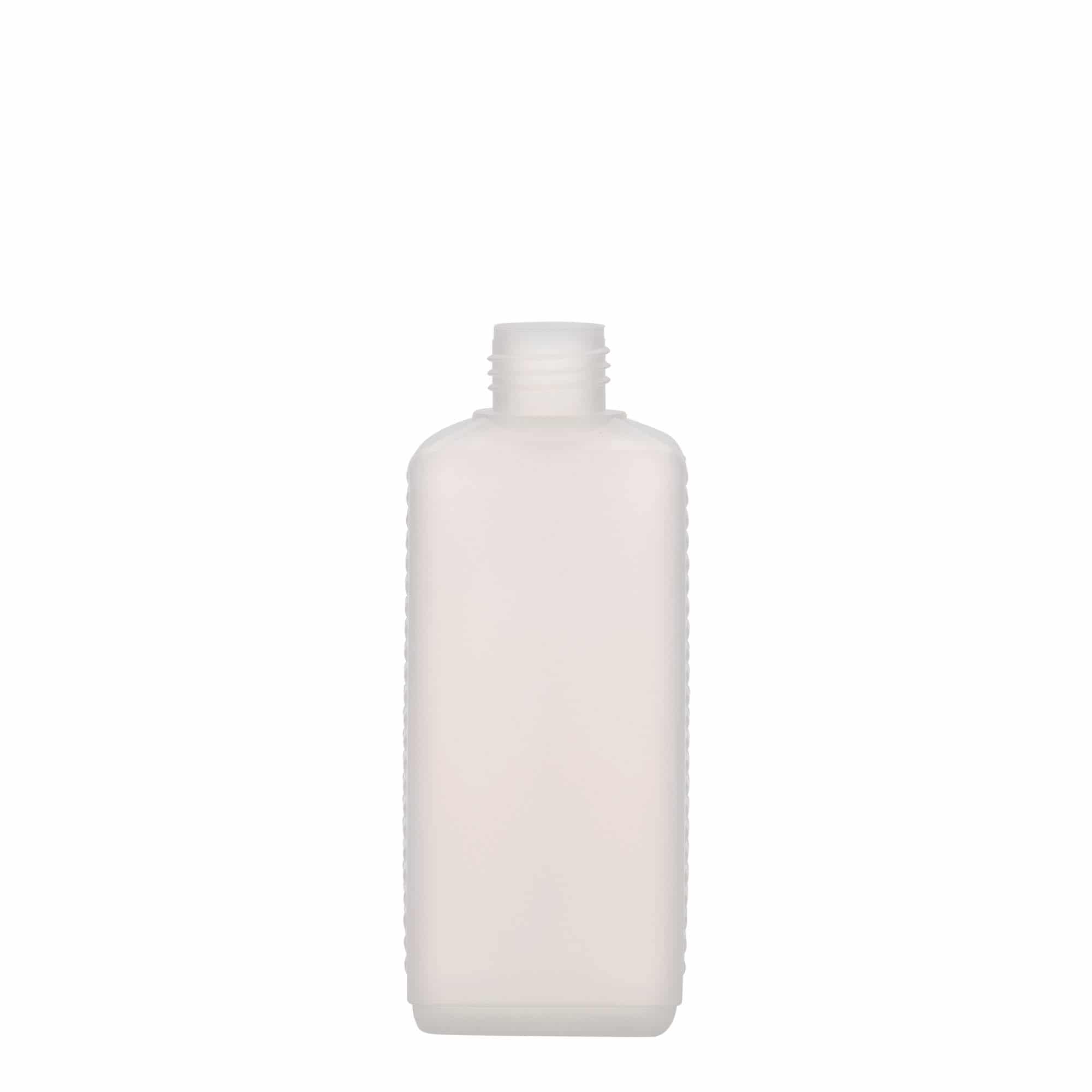 250 ml canister bottle, rectangular, HDPE plastic, natural, closure: DIN 25 EPE