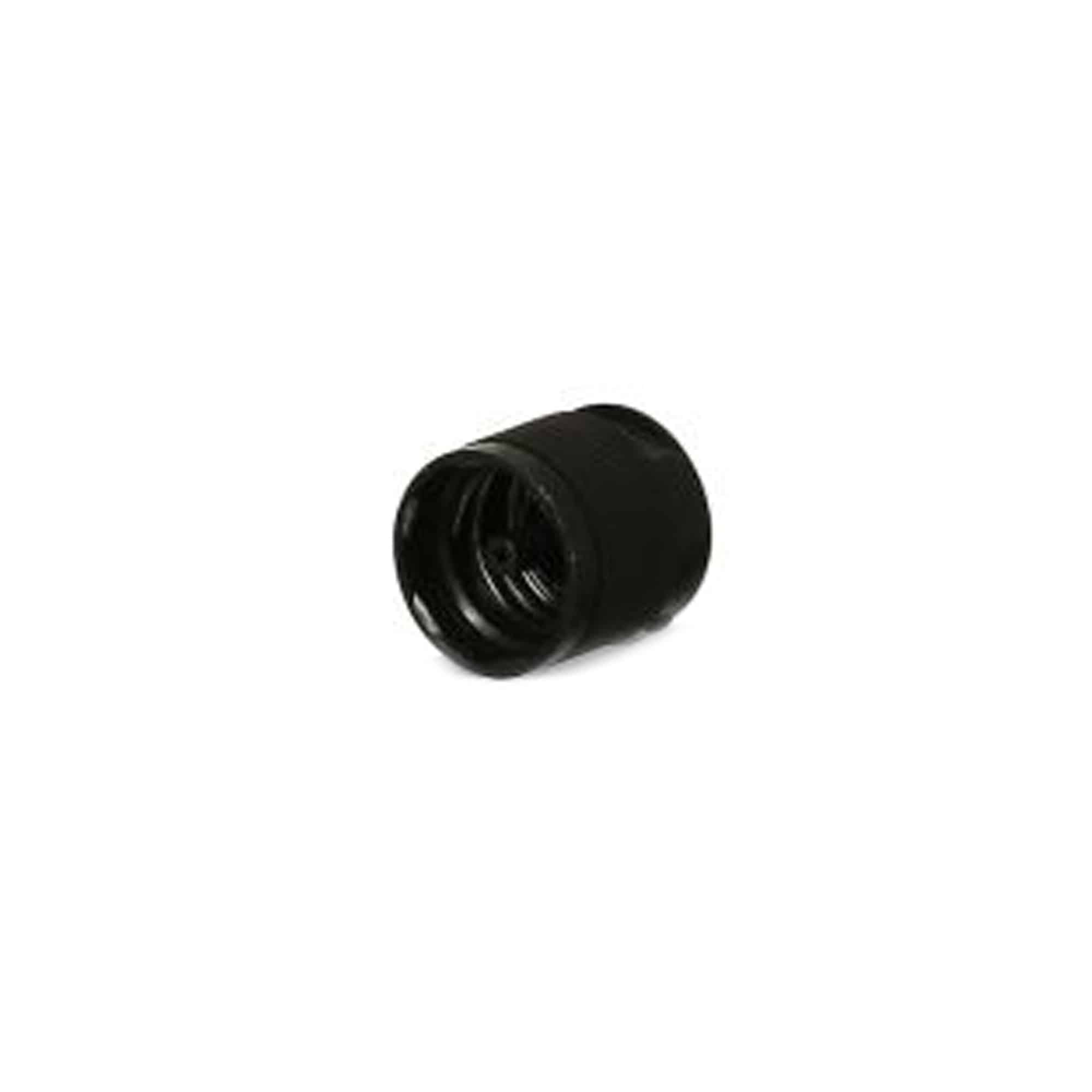 Screw cap with hinged flap, PP plastic, black, for opening: DIN 18