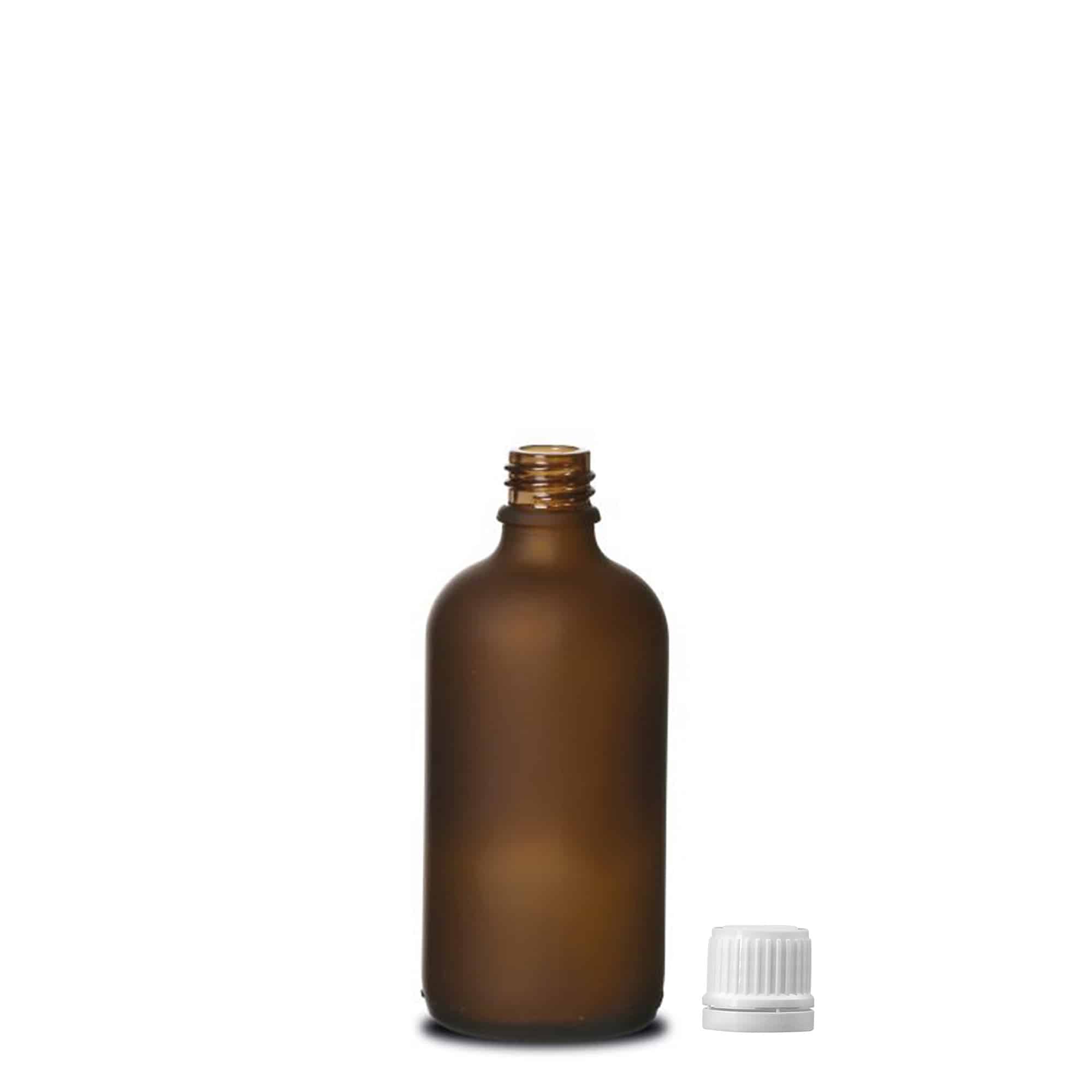 100 ml medical bottle, glass, brown frosted, opening: DIN 18