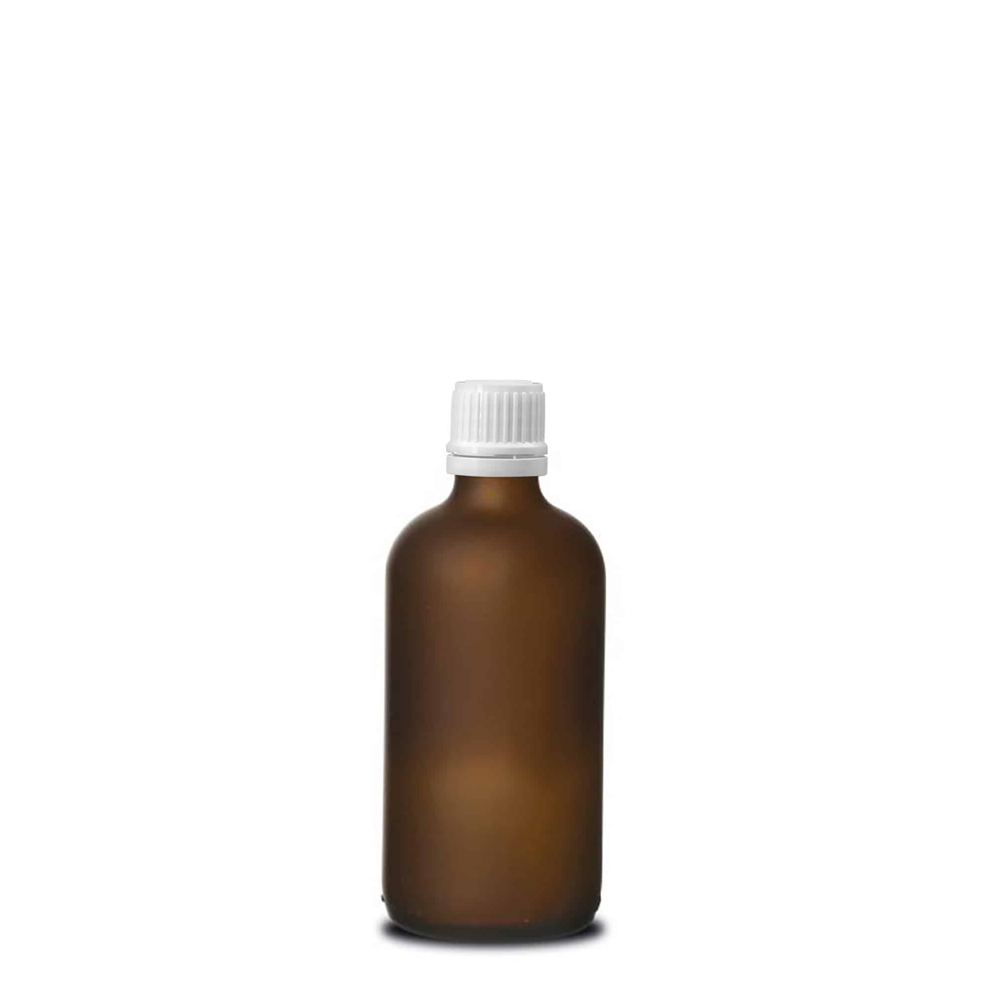 100 ml medical bottle, glass, brown frosted, opening: DIN 18