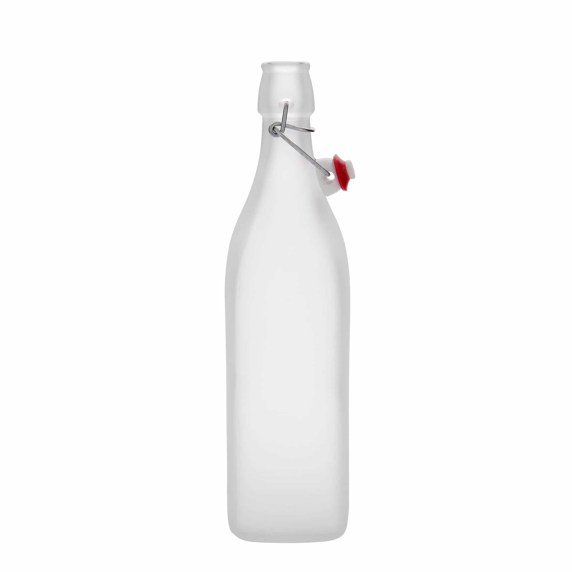 1,000 ml glass bottle 'Swing, square, frosted, opening: swing top closure'