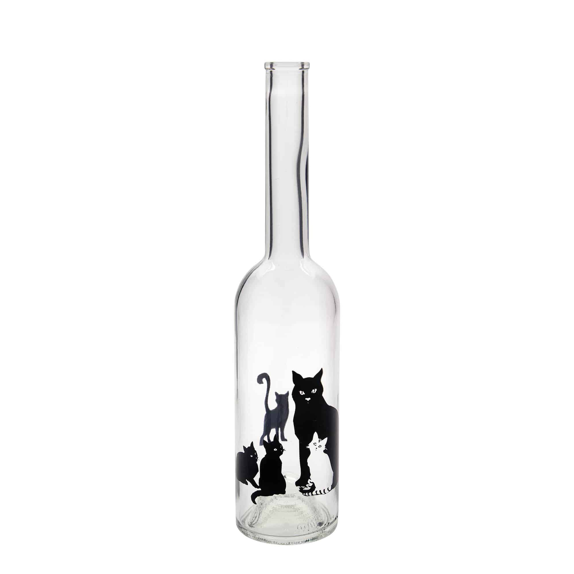 500 ml glass bottle 'Opera', design: cats, opening: cork