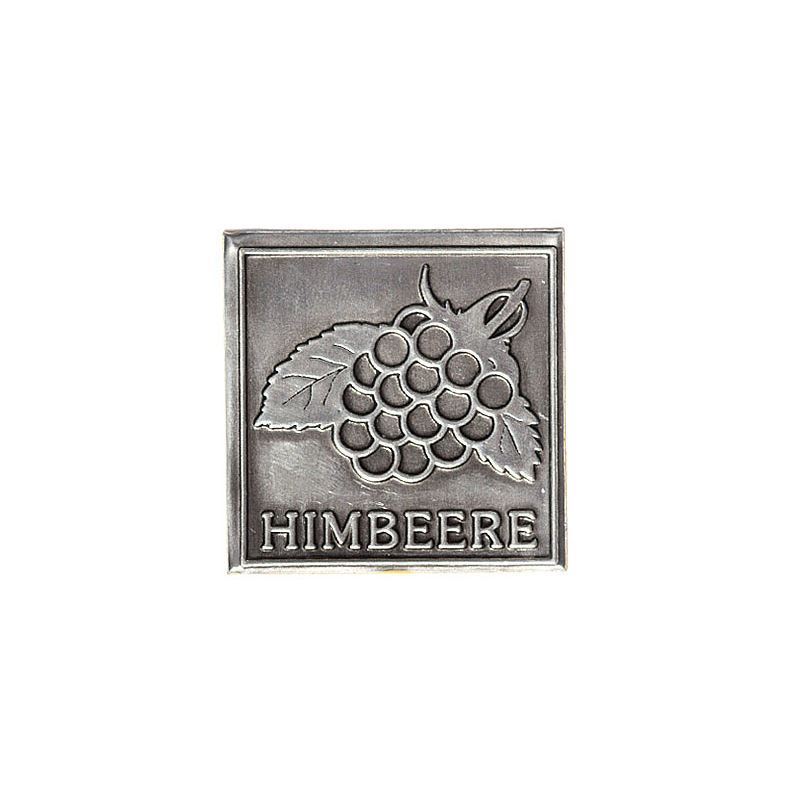 Tin label 'Raspberry', square, metal, silver Tin label 'Raspberry', square, metal, silver