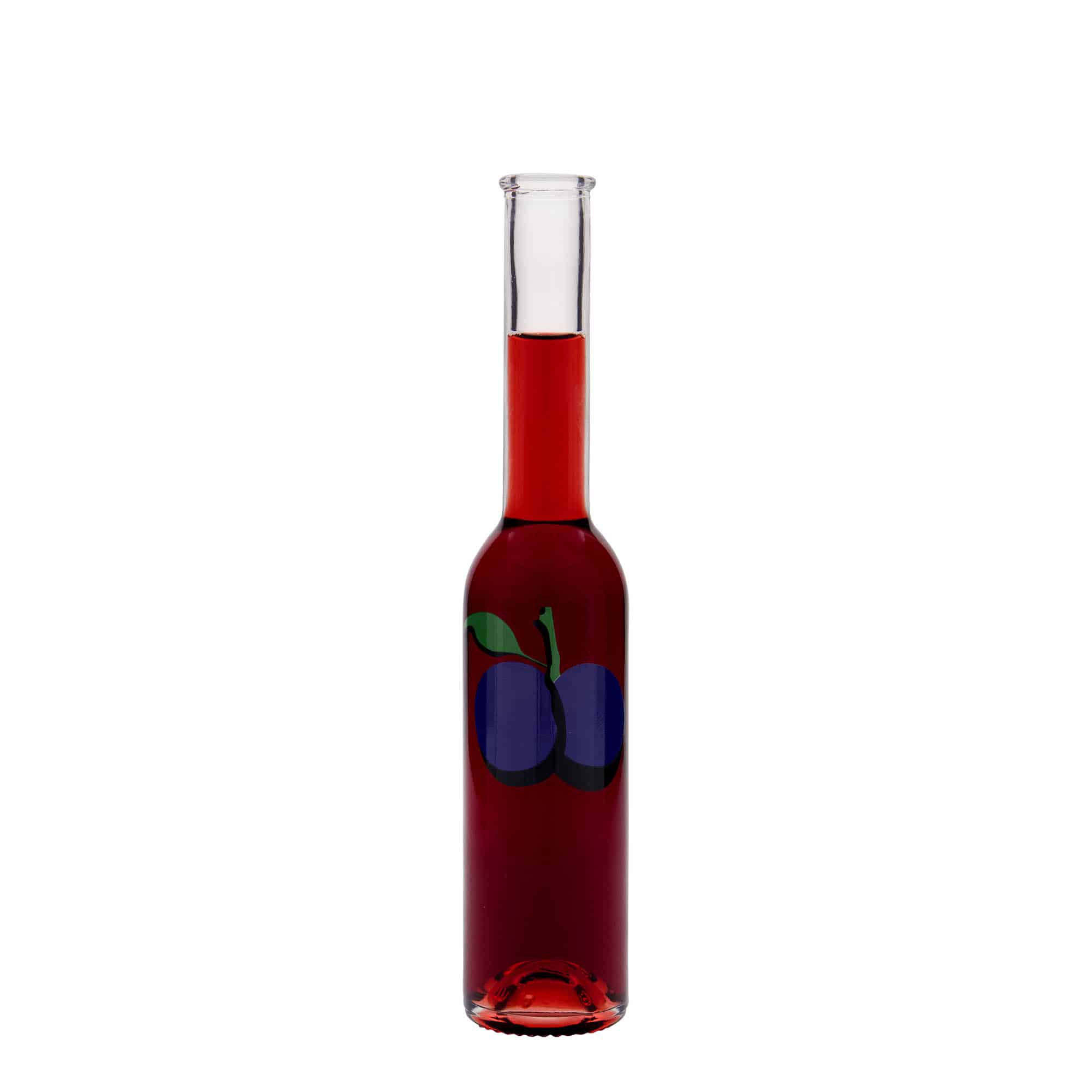 200 ml glass bottle ‘Opera’, design: plum, opening: cork