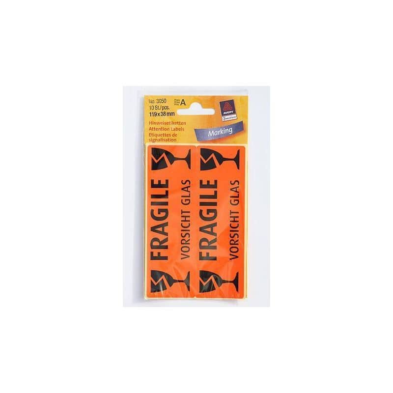 Themed stickers 'Caution: Glass', paper, black/orange