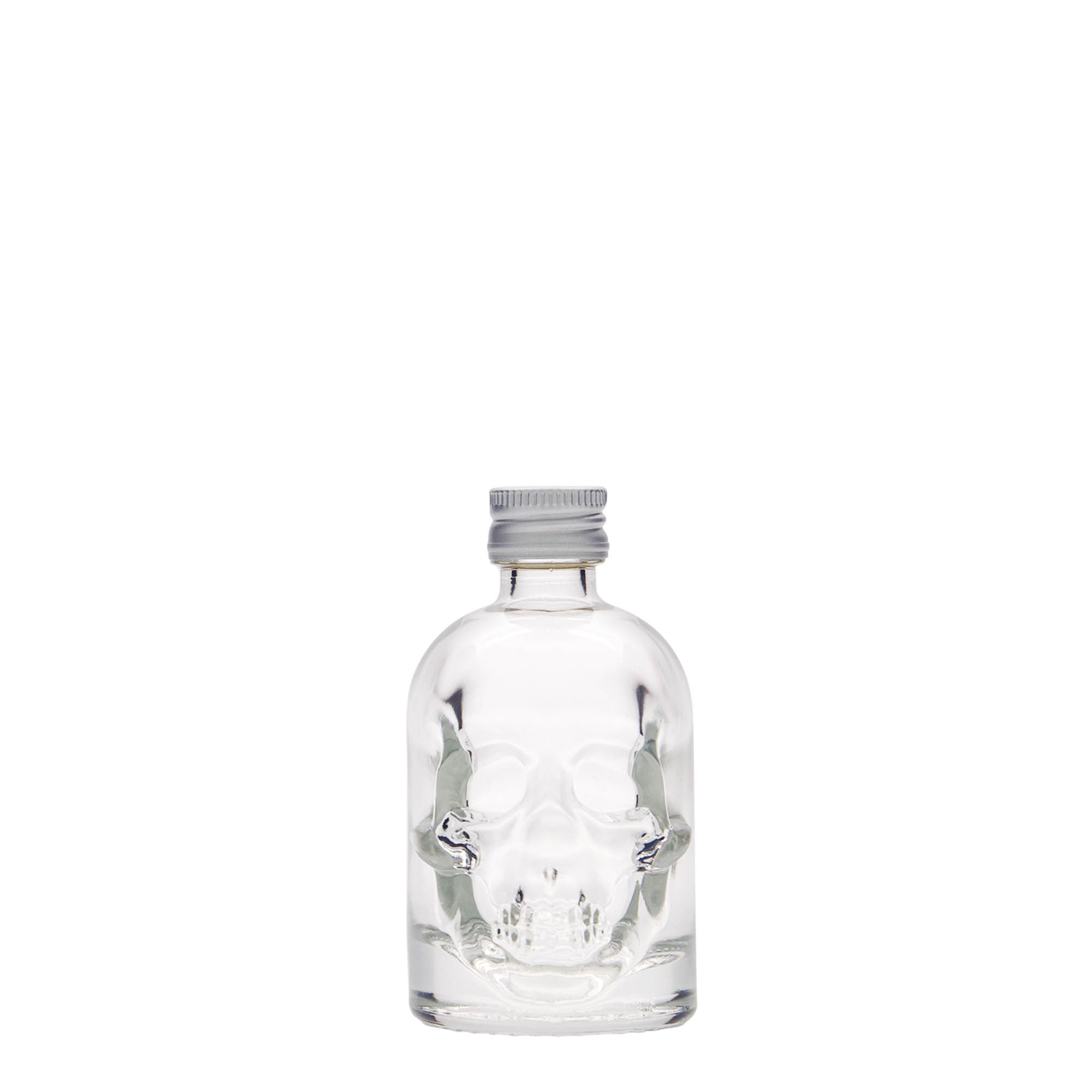 50 ml glass bottle 'Skull', opening: PP 18 50 ml glass bottle 'Skull', opening: PP 18
