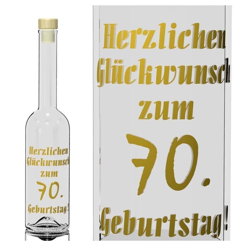 500 ml glass bottle 'Opera', print: 70 years, closure: cork