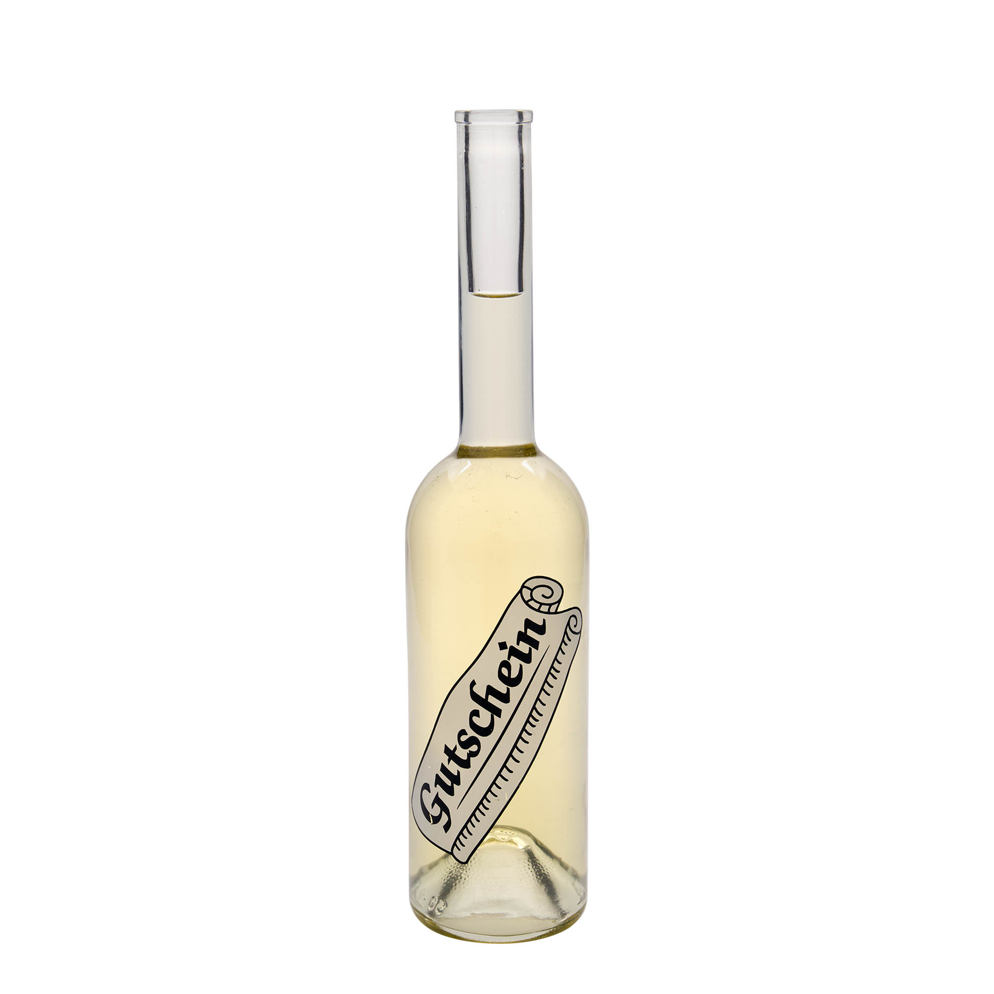 500 ml glass bottle ‘Opera’, design: voucher, opening: cork