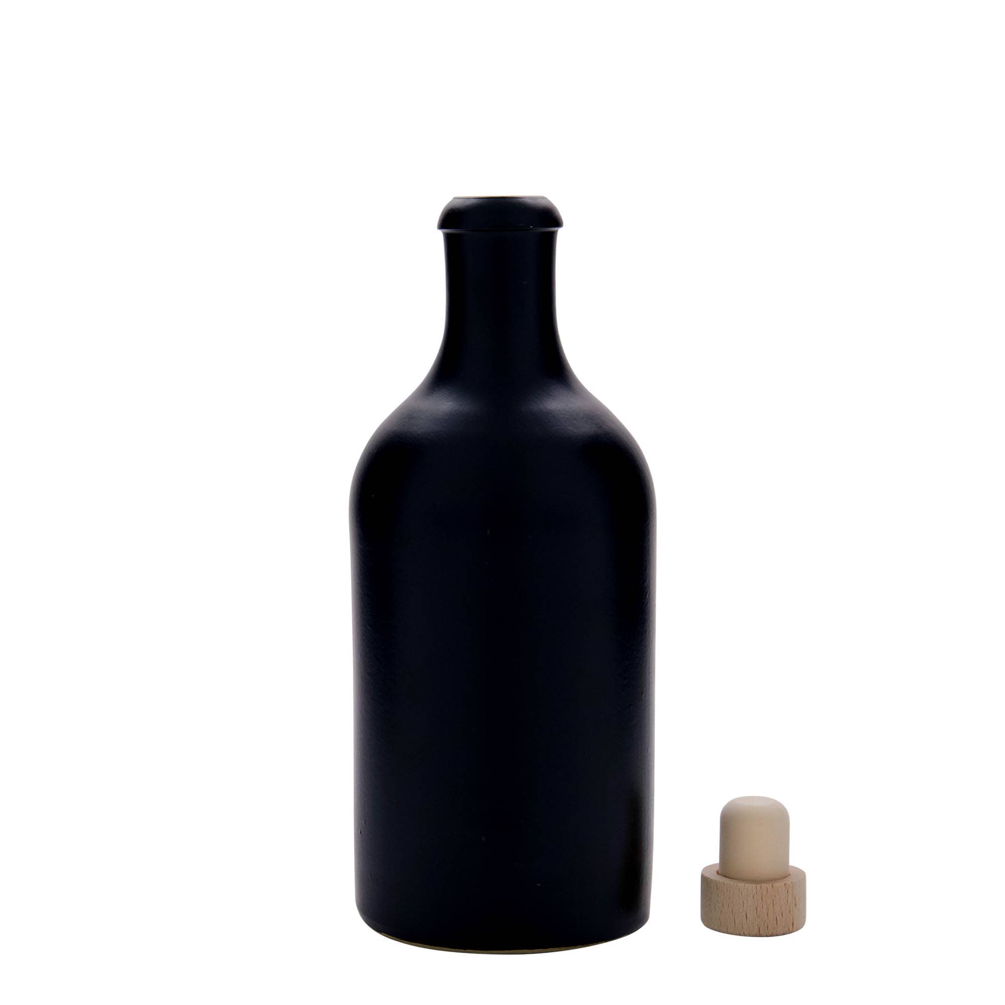 500 ml earthen jug, stoneware, black, closure: cork