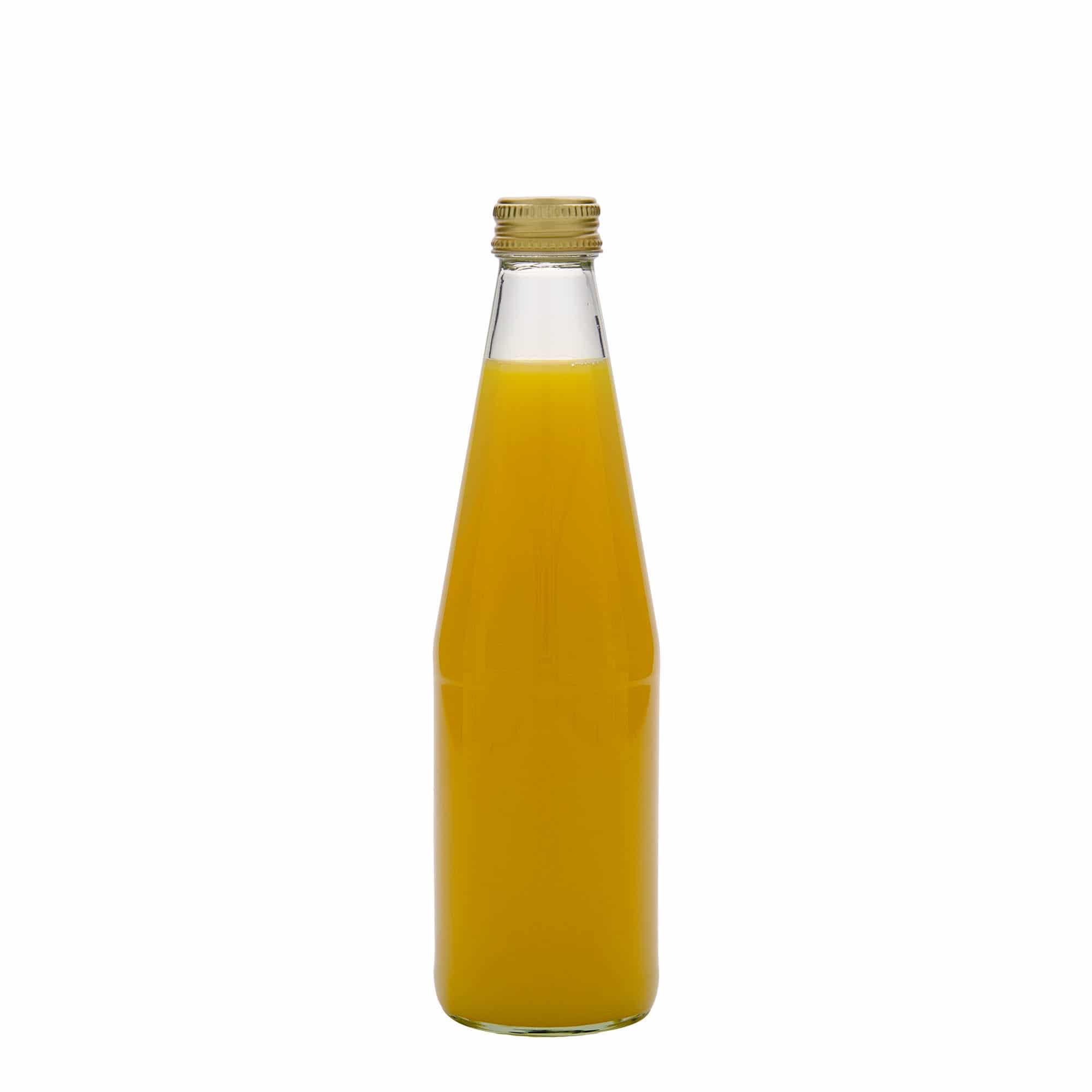 330 ml universal bottle, carrot shaped, glass, closure: PP 28