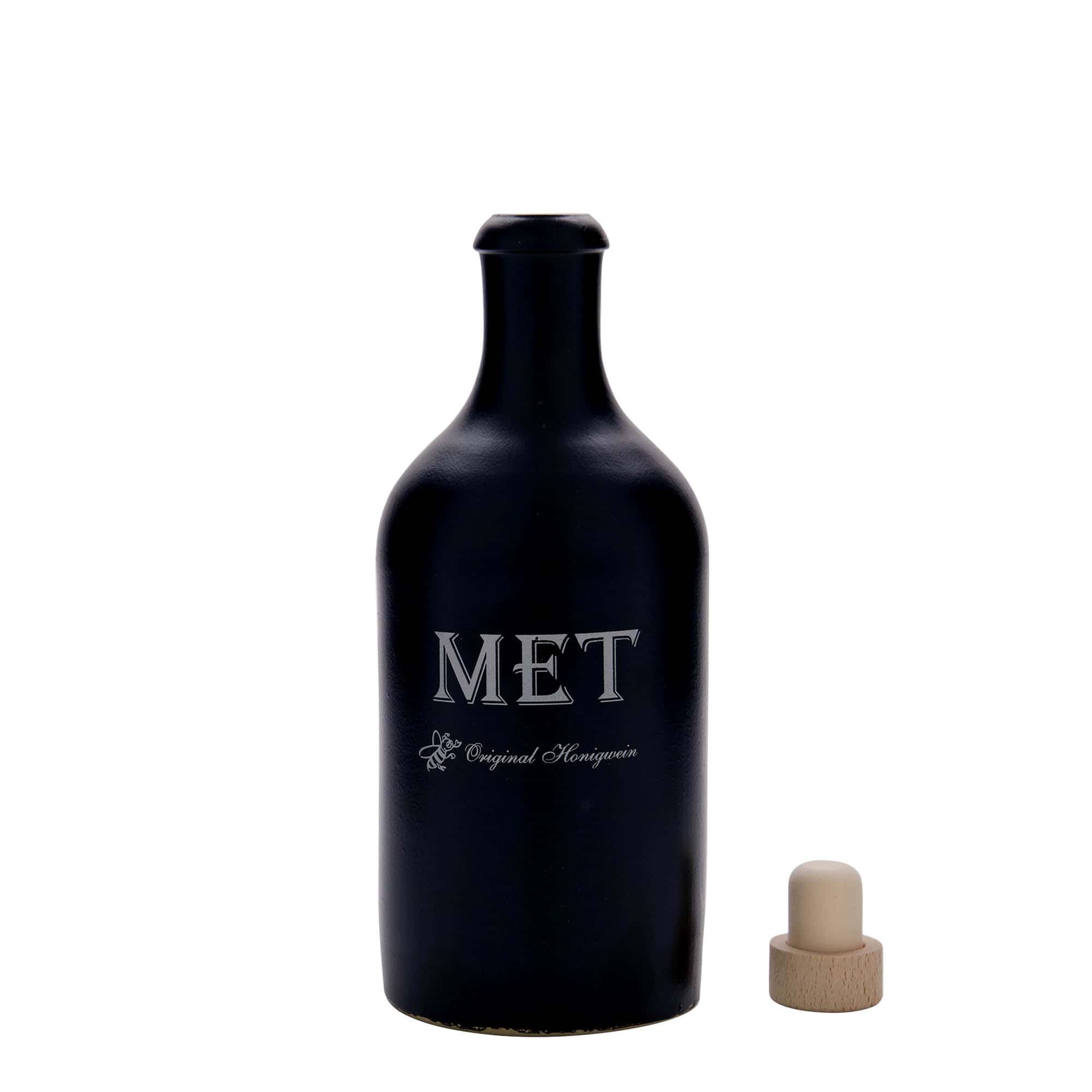 500 ml earthen jug, print: mead, stoneware, black, closure: cork